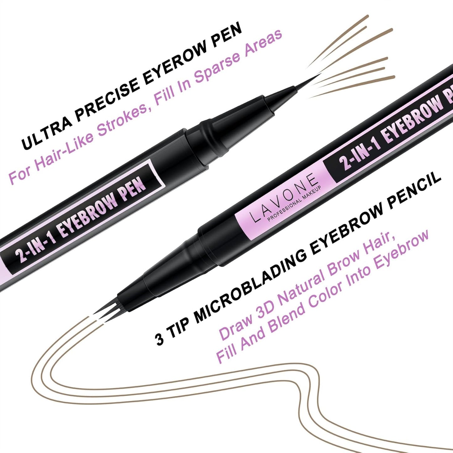 LAVONE Eyebrow Pencil, 2-In-1 Waterproof Eyebrow Pen, with 3 Tip Microblading Eyebrow Pen and Ultra-Precise Brow Pencil, Dual-ended Eyebrow Brush, for Eyebrow Makeup - Taupe