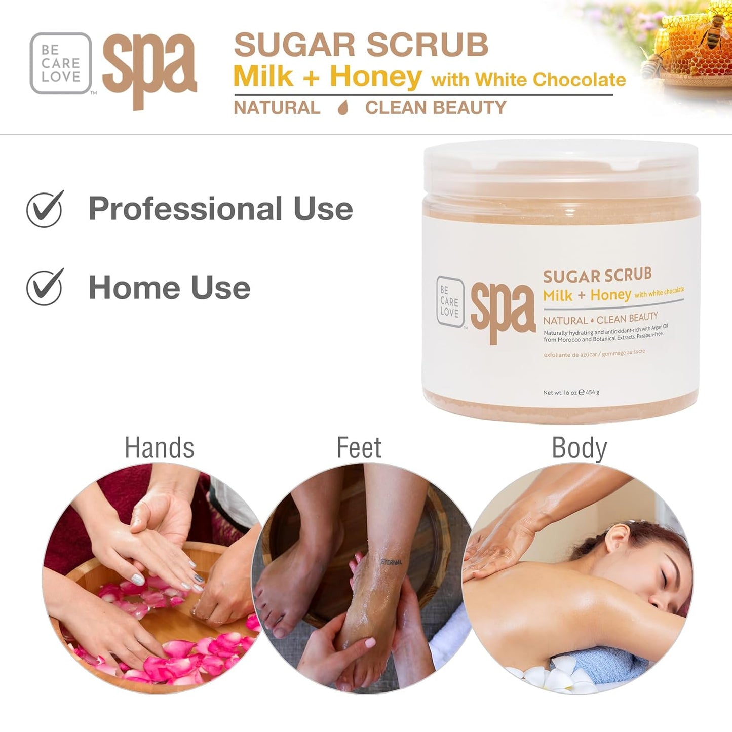 BCL SPA sugar scrub | organic Milk and Honey with White Chocolate exfoliating body scrub removes dead, dry skin for a soft & hydrated feel, nourishing essential body care 16 oz