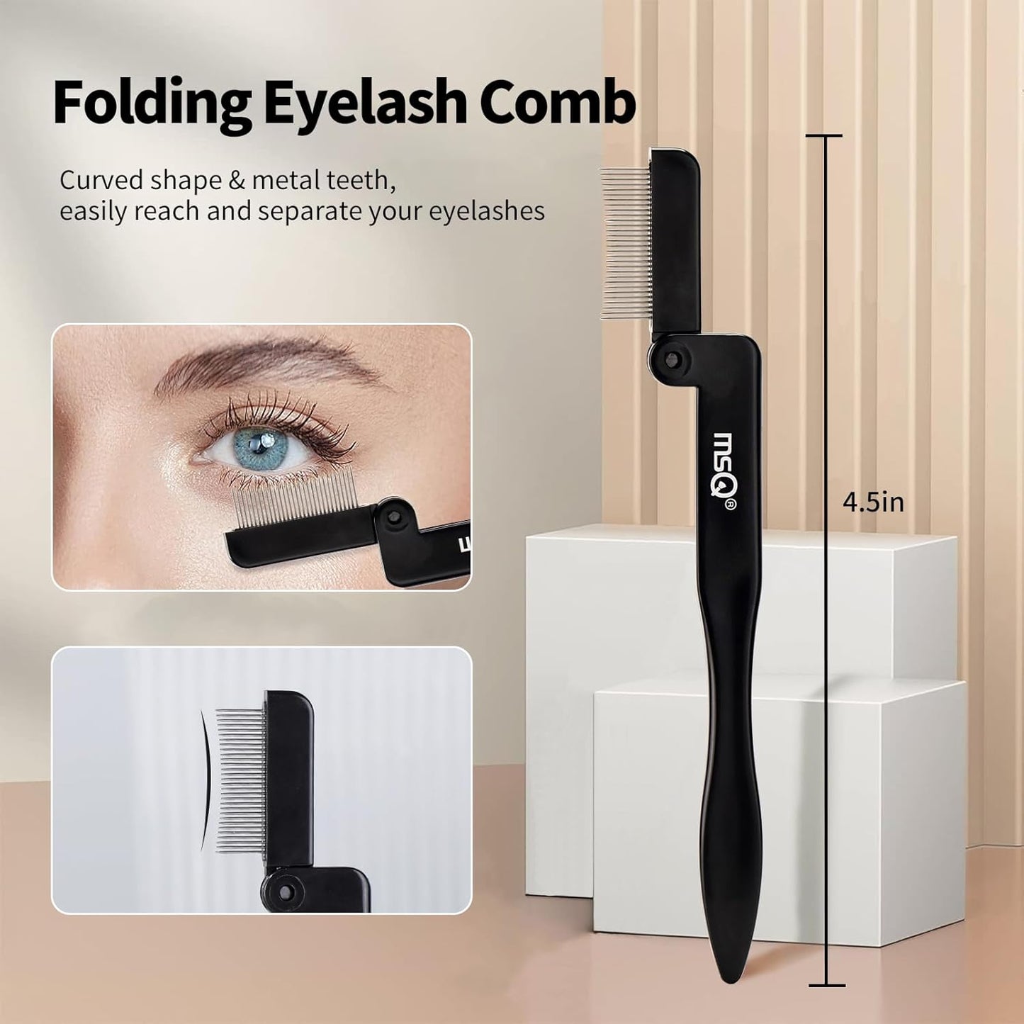 MSQ Eyebrow Brush and Comb Folding Eyelash Brush Eyelash Separator Eye Brow Comb & Spoolie Brush Professional Mascara Brushes Eye Makeup Tools Set 4PCS