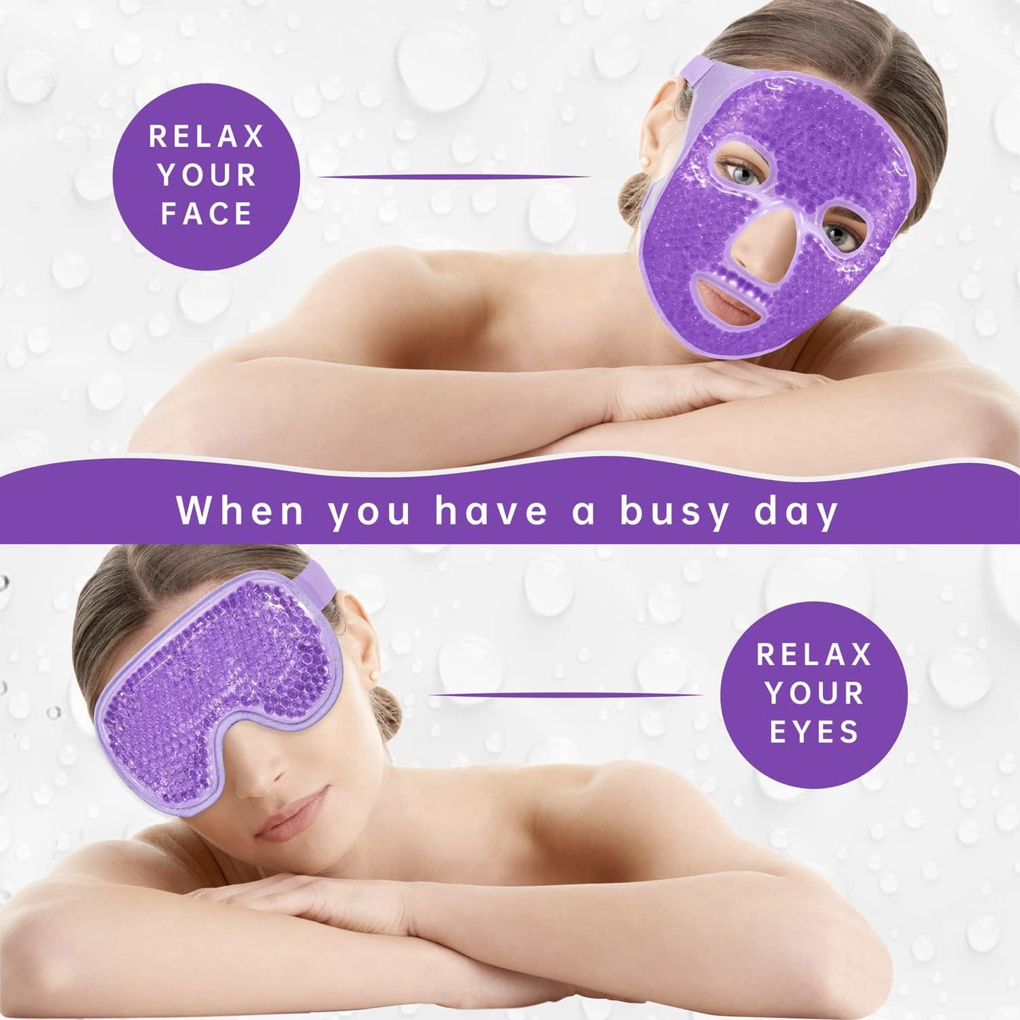 Cooling Ice Face Eye Mask for Reducing Puffiness, Bags Under Eyes,Sinus,Redness,Pain Relief,Dark Circles, Migraine,Hot/Cold Pack with Soft Plush Backing (Purple(1* Eye Mask+1*Face Mask))