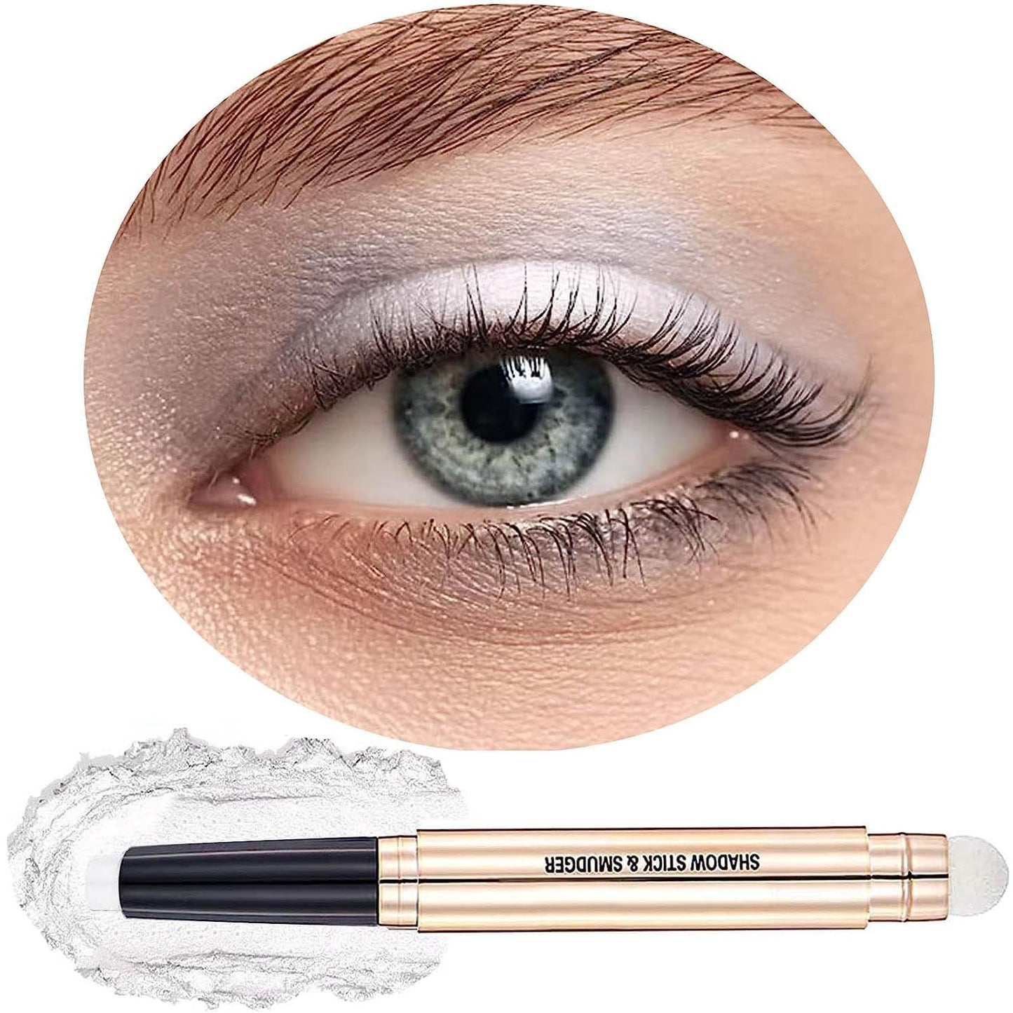 White Eyeshadow Stick Makeup, Highlighter Matte Cream Eye Shadow Pencil, Waterproof Hypoallergenic Long Lasting Crayon, Glitter Primer Palette Shimmer Eyeliner Pen wiht Soft Brush