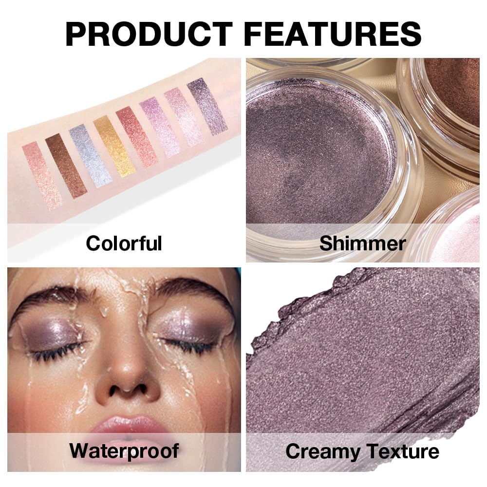 Cream Glitter Dark Purple Shimmer Metallic Eyeshadow Palette Makeup, Natural Single Mini Instant Holographic Eyeshadow For Women, Sombras Crema Para Ojos, Talc, Paraben & Cruelty Free