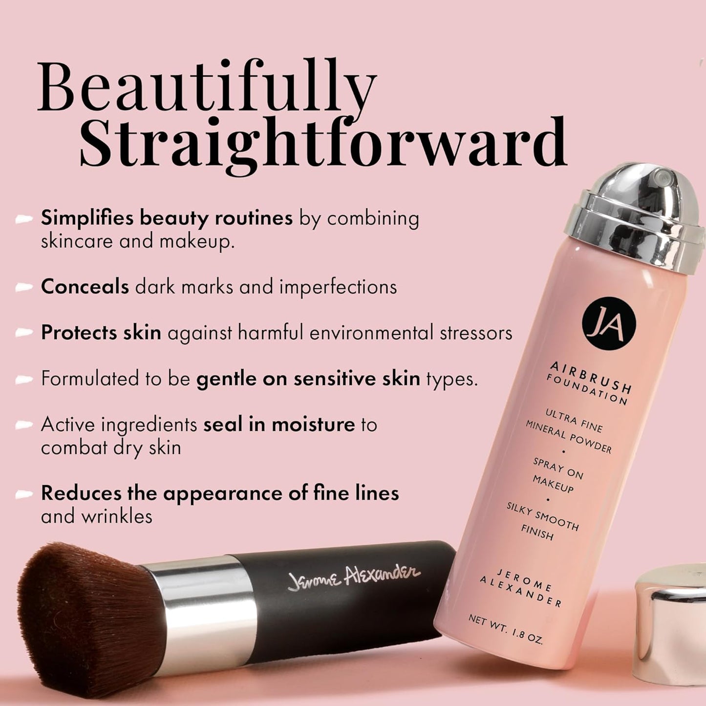 MagicMinerals AirBrush Foundation by Jerome Alexander – 2pc Set with Airbrush Foundation and Kabuki Brush - Spray Makeup with Anti-aging Ingredients for Smooth Radiant Skin - Bright Medium