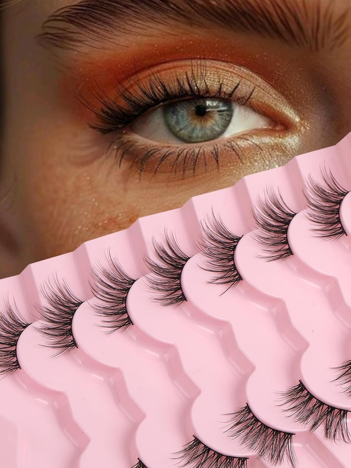 Half Lashes Cat Eye False Eyelashes Natural Look 14MM Natural Corner Lashes Wispy Half Eyelashes 3/4 Lash with Thin Cotton Band C Curl Soft Eyelash Siligli 7 Pair