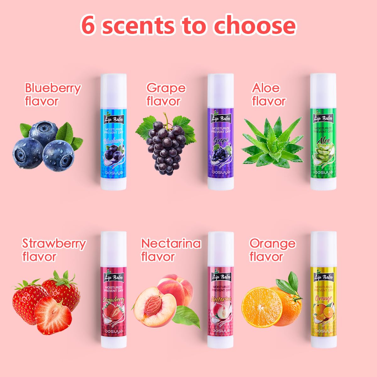 Fruit flavor lip balm,6 pack Natural Soft All-Day Moisturizer with Vitamin E and Coconut Oil,100% Natural & Organic Lip Balm Sticks for repair chapped lips or dry lips