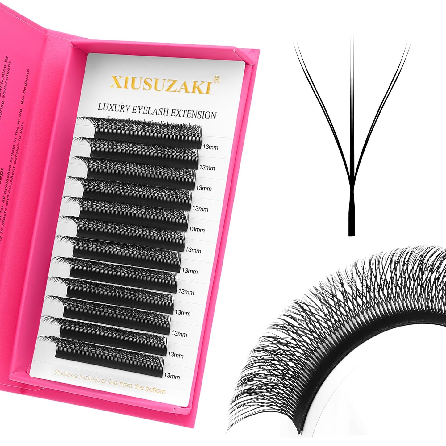 Lash Extensions Double Tips 3D Eyelash Extensions W Shape 0.07mm Thickness C Curl 11mm Premade Fans Easy Fan Volume Matte Black Crisscross Eyelashes(W-3D-Double Tips-0.07-C,11mm)