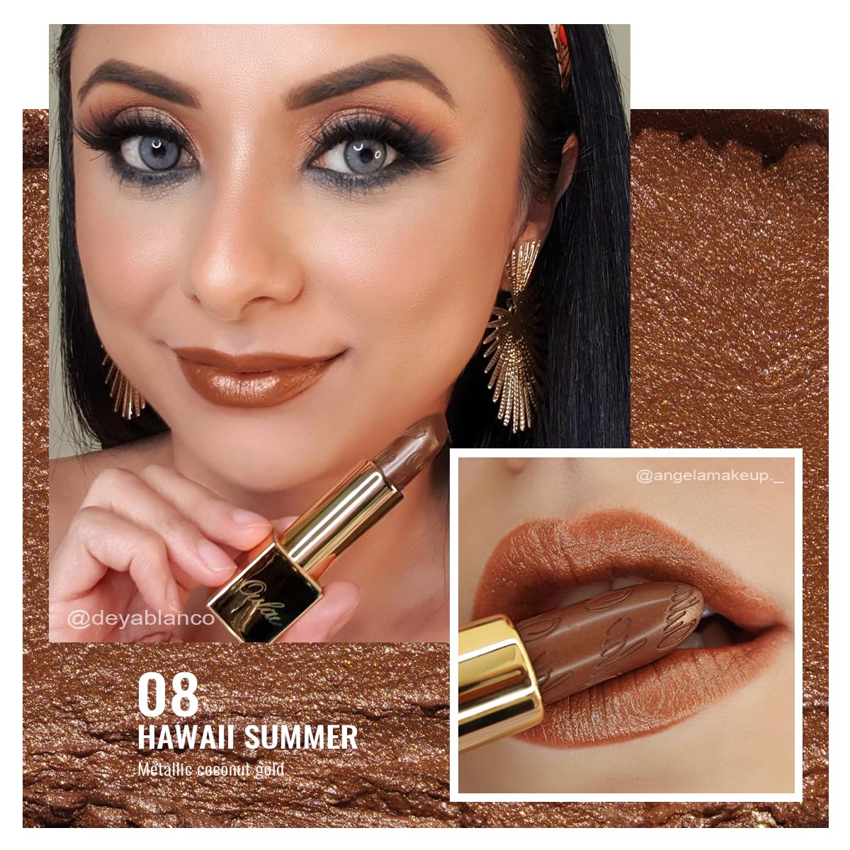 Oulac Dark Brown Lipstick for Women with Metallic 3D Shine Lightweight Hydrating Formula, High Impact Lip Color, Vegan Beauty, Full Coverage Lip Makeup, Christmas Gifts for Women, Hawaii Summer(08)