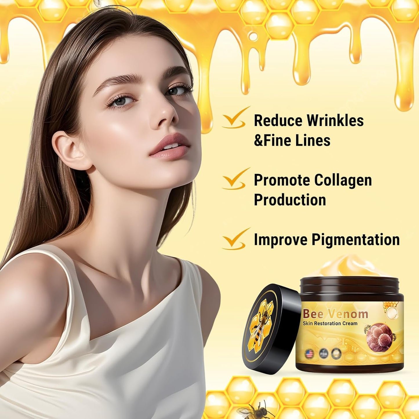 2Pcs Bee Venom Skin Restoration Cream, Professional Bee Venom Comprehensive Skin Treatment Cream, for Firming, Wrinkle Reduction & Moisturizing, Natural Serum for All Skin Types