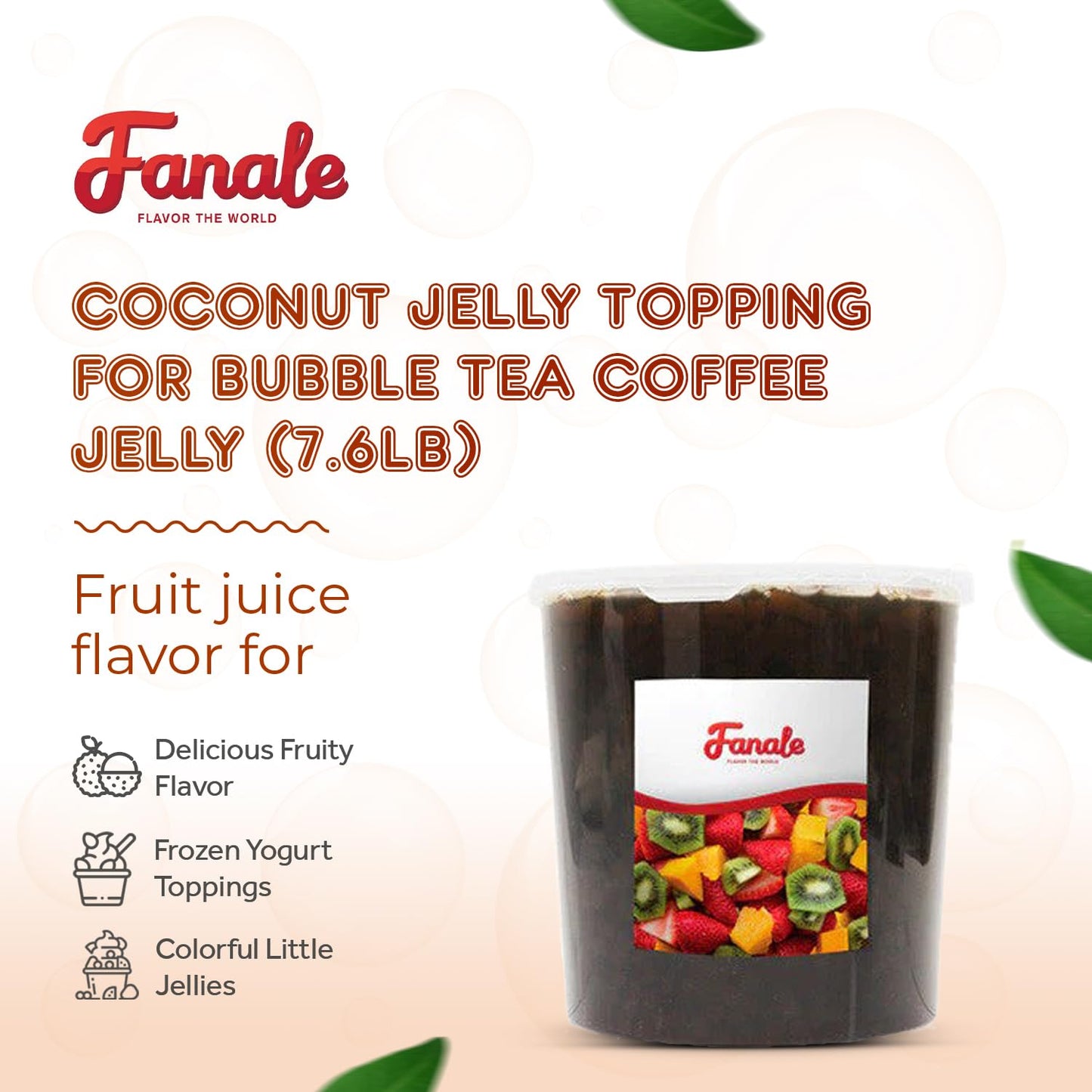 Fanale Coconut Jelly Topping nata de coco for Boba Tea | Ice Cream | Yogurt | Smoothie | Milk Tea | Desserts (Coffee, 7.26 lb) JEL011