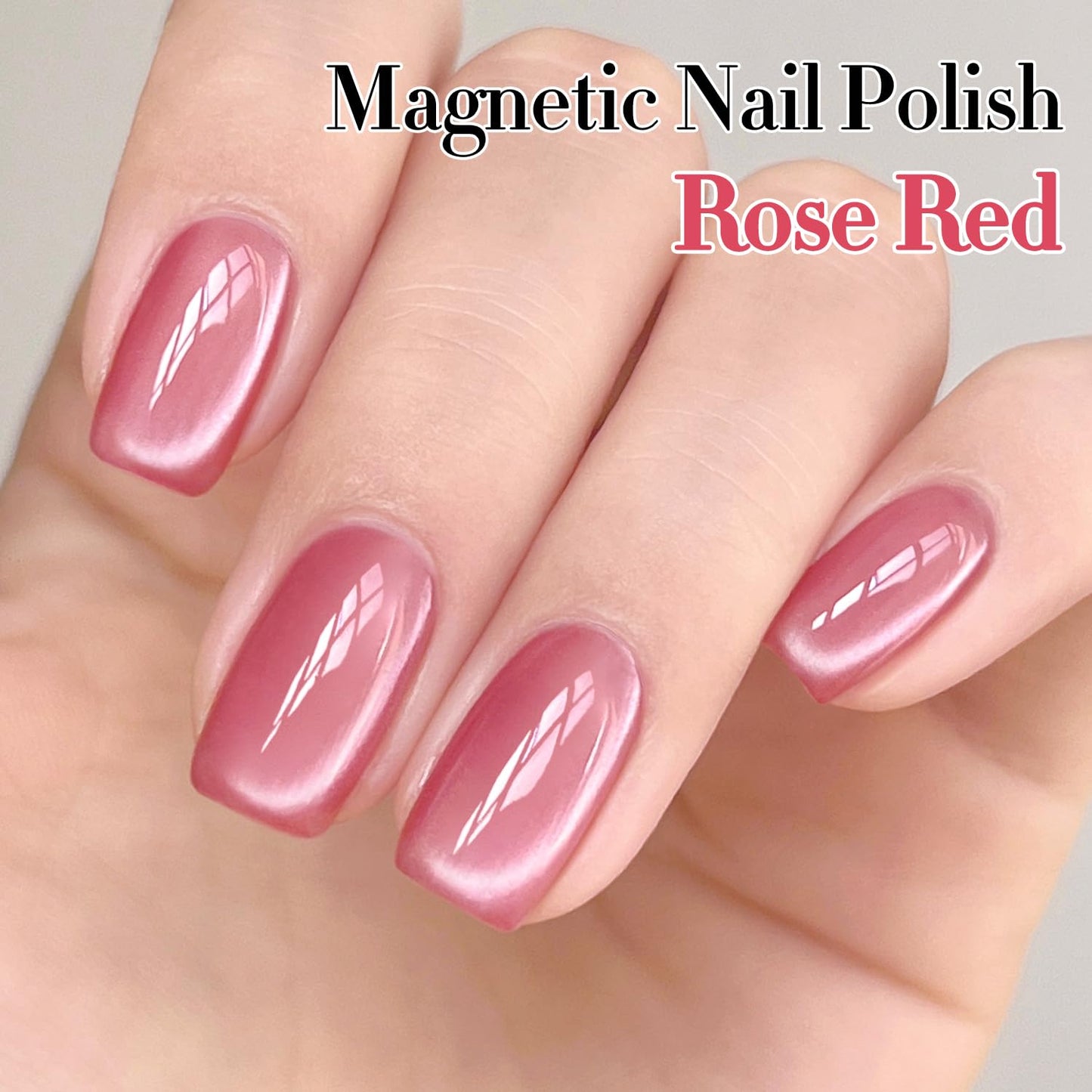 Double Rhythm 0.5 Oz Cat Eye Gel Polish with Magnet Same Color Same Bottle Holographic Glitter Shimmer Translucent Color Salon 15 ML Magnetic Nail Art (Rose Red-MC1170)