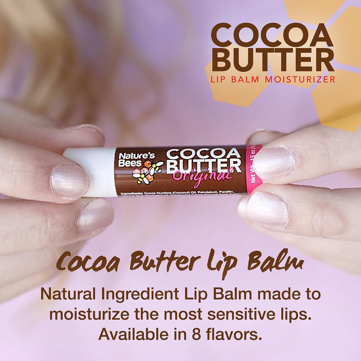 Nature's Bees Cocoa Butter Lip Balm, Original, Shea Butter, Olive Oil and Mango, Bulk Lip Care Pack for Dry Lips, Made with Coconut Oil, Beeswax, Vitamin E, Aloe, 0.15 oz 4 Flavors, 96 Pack