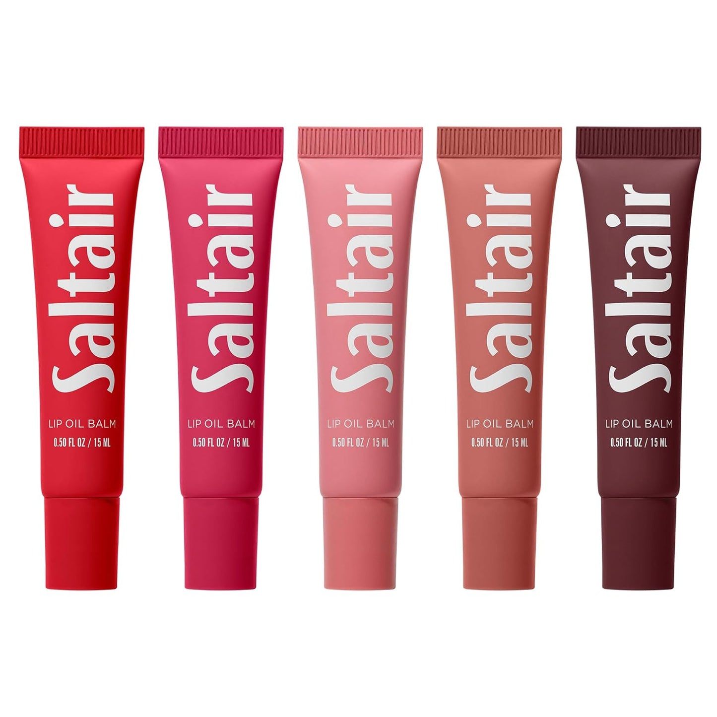 Saltair Hydrating Lip Oil Balm, Clear and Tinted Lip Gloss, Essentials Shades 5-Pack. Moisturizing Vegan Conditioning for Dry Cracked Lips with Glossy High-Shine Finish. Coconut Vanilla Flavor