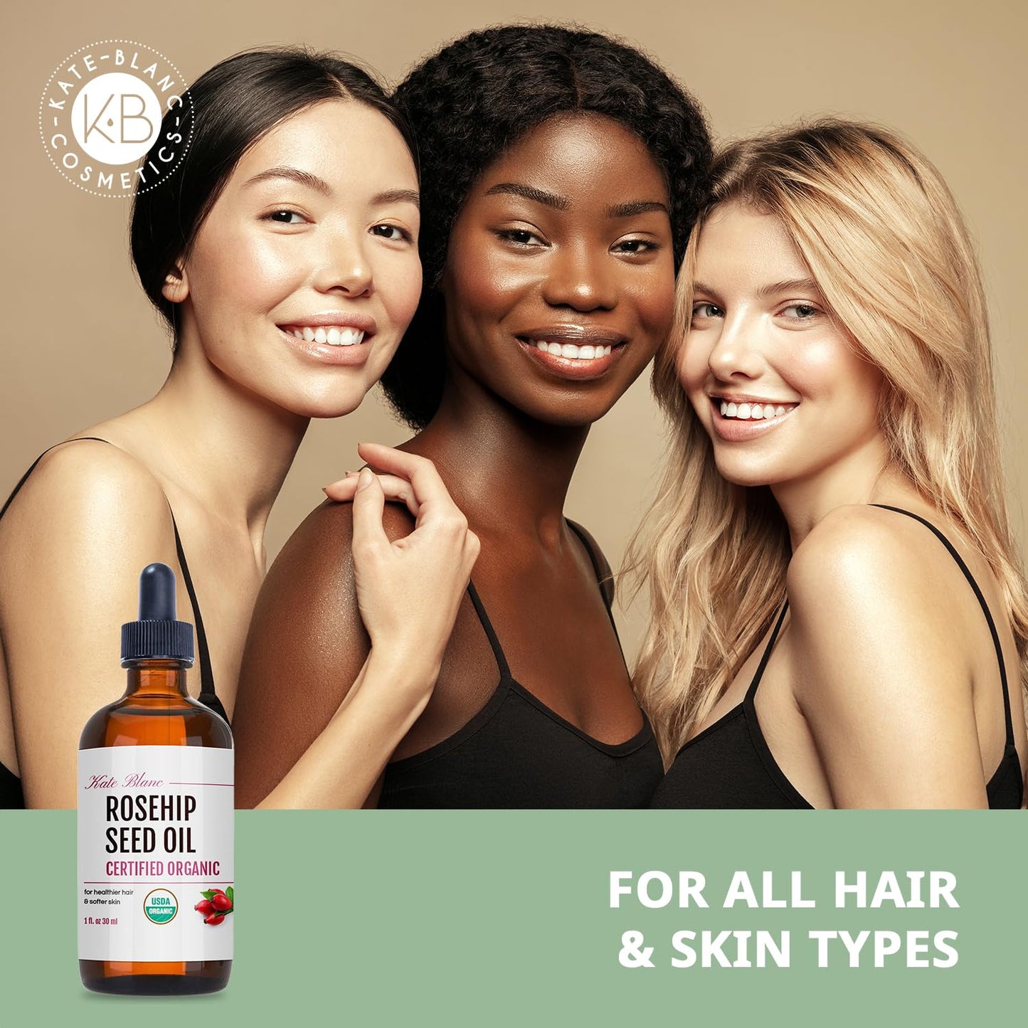 Kate Blanc Cosmetics Rosehip Oil for Face & Softer Glowing Skin (1oz, Organic, Pure, Cold Pressed) Rosehip Seed Face Oil for Facial & Gua Sha Massage