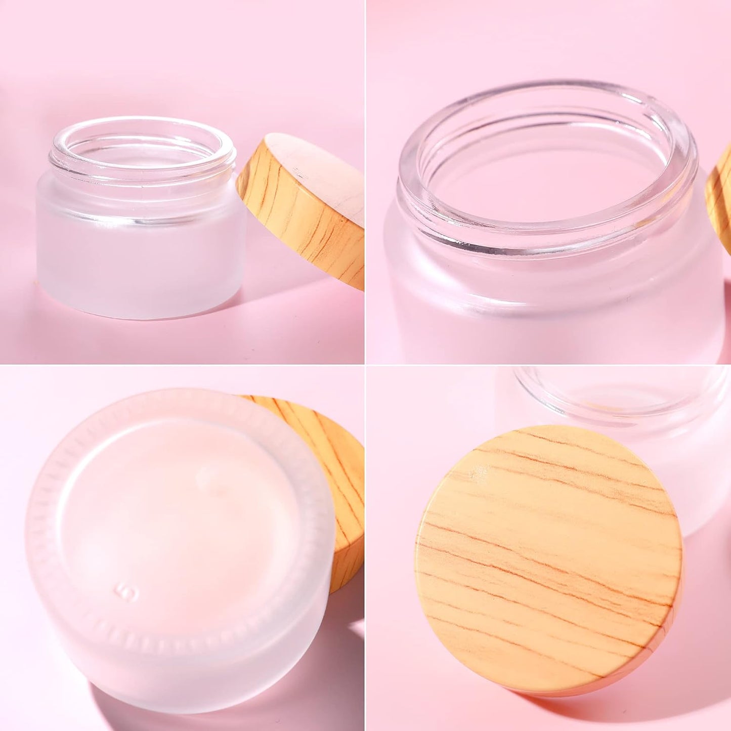 50 Gram/ml Glass Cosmetic Containers with lids，Round Frosted Cosmetic Jars with Leakproof lids,Small Empty Glass Sample Jars for Makeup Lip Scrub Balm Lotions Sample Eye Creams DIY (4 PACK 50ML)
