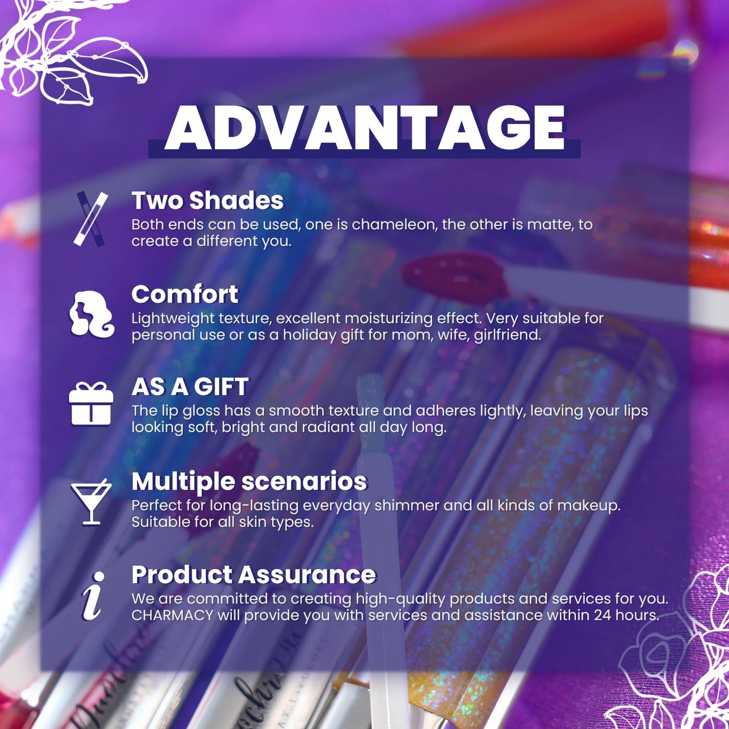 CHARMACY Multichrome Double Head Non-Stick Lip Glaze, Metallic Colourful Lip Gloss, Anti-transfer, Long Lasting Waterproof Liquid Lipstick Makeup (#03)