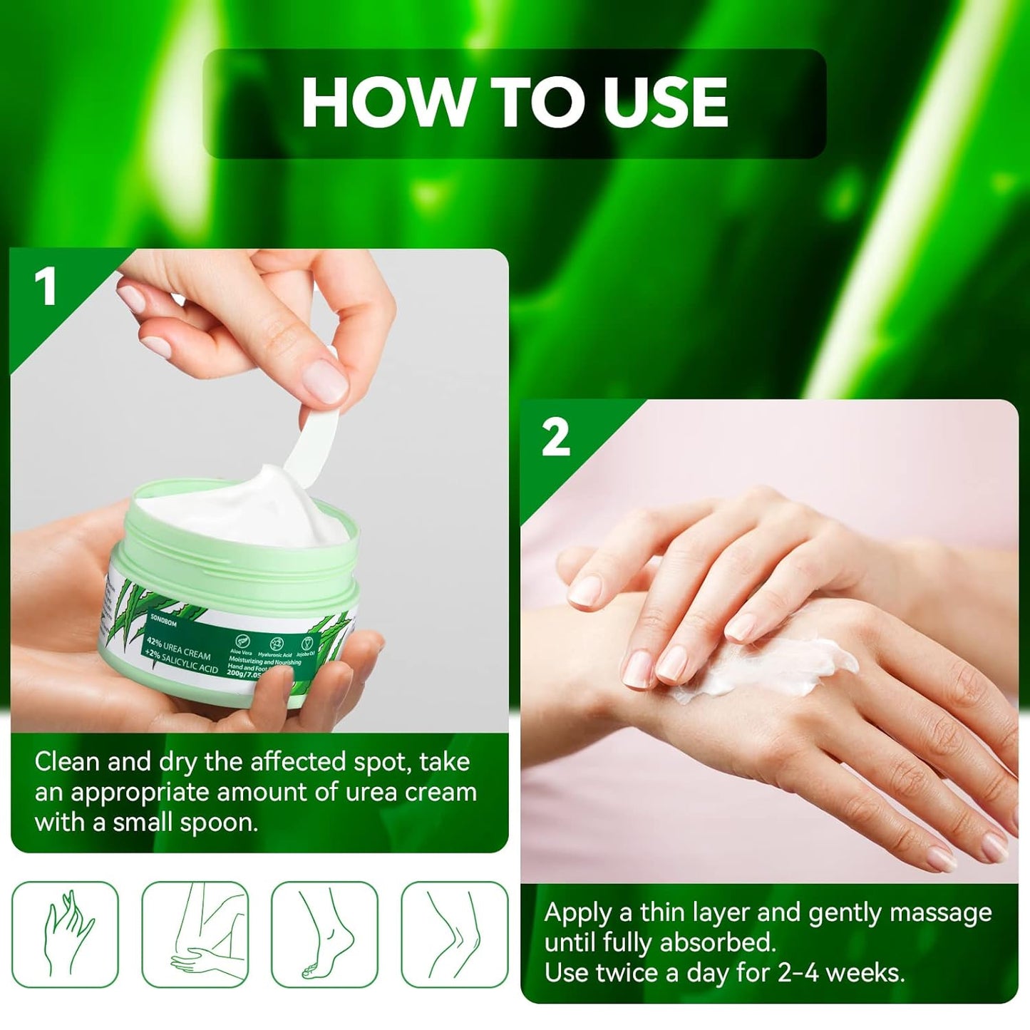 Urea Cream 42 Percent for Feet 7.0 Oz, 2% Salicylic Acid, Aloe Vera, Hyaluronic Acid , Deeply Moisturize Skin Cream For Dry Cracked Feet, Hands, Heels, Elbows, Nails, Knees, Intensive Moisturizes &