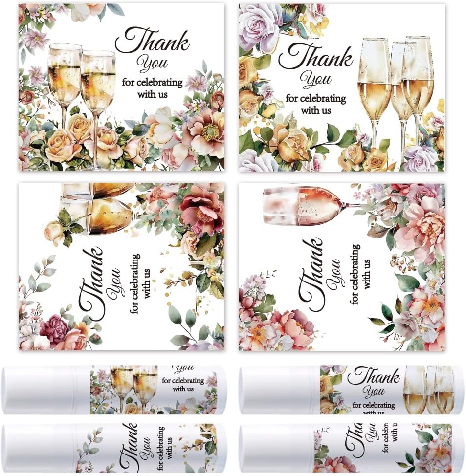 OLYCRAFT 100Pcs Self-Adhesive Lip Balm Tag Sticker 1.7~2.1x1.7~2.1 Inch Waterproof Adhesive Label with Champagne Pattern Lipstick Tag Sticker for Lip Balm Container Tubes Lipstick Wrapping Decoration