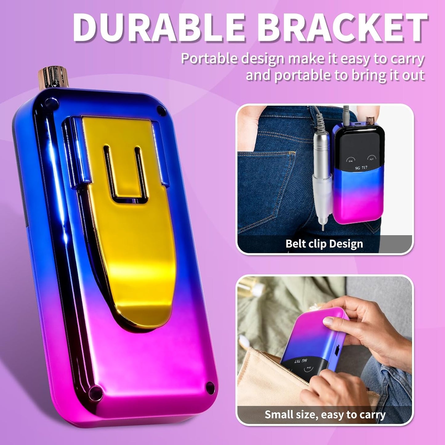 Professional Electric Nail Drill Machine,45000RPM Portable Rechargeable Efile Nail Drill Cordless,Electric Nail File Kit for Women (Gradient Blue)