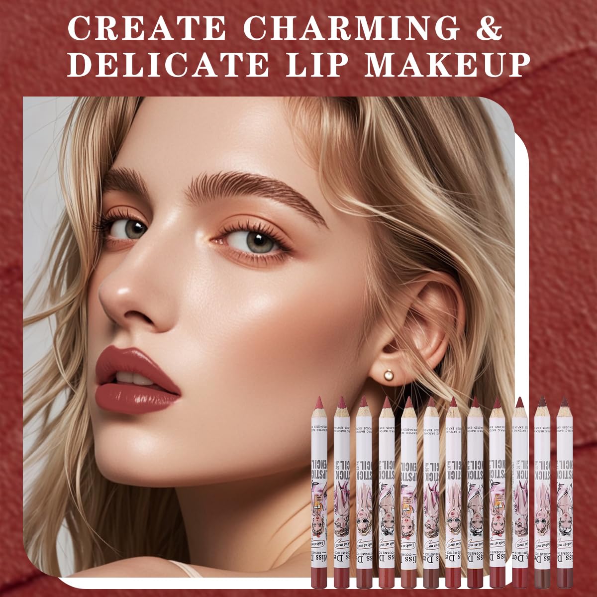 12PCS Lip Liner Pencils Set Pack for Shaping & Sculpting Lips, Modifieddark Lip Color Lipsticks,Long-Lasting Waterproof Lipsticks. (02, Color)