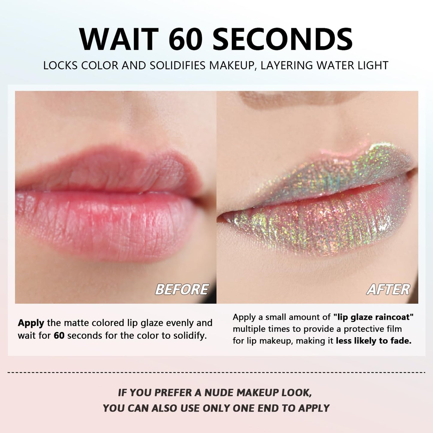 CHARMACY 2 In 1 Multichrome Moisturizing Lip Gloss, Double Head Liquid Lipstick, Mirror Waterproof Long Lasting No Fading Lip Balm, Hydrating Lip Plumper Waterlight Glossy Makeup #006