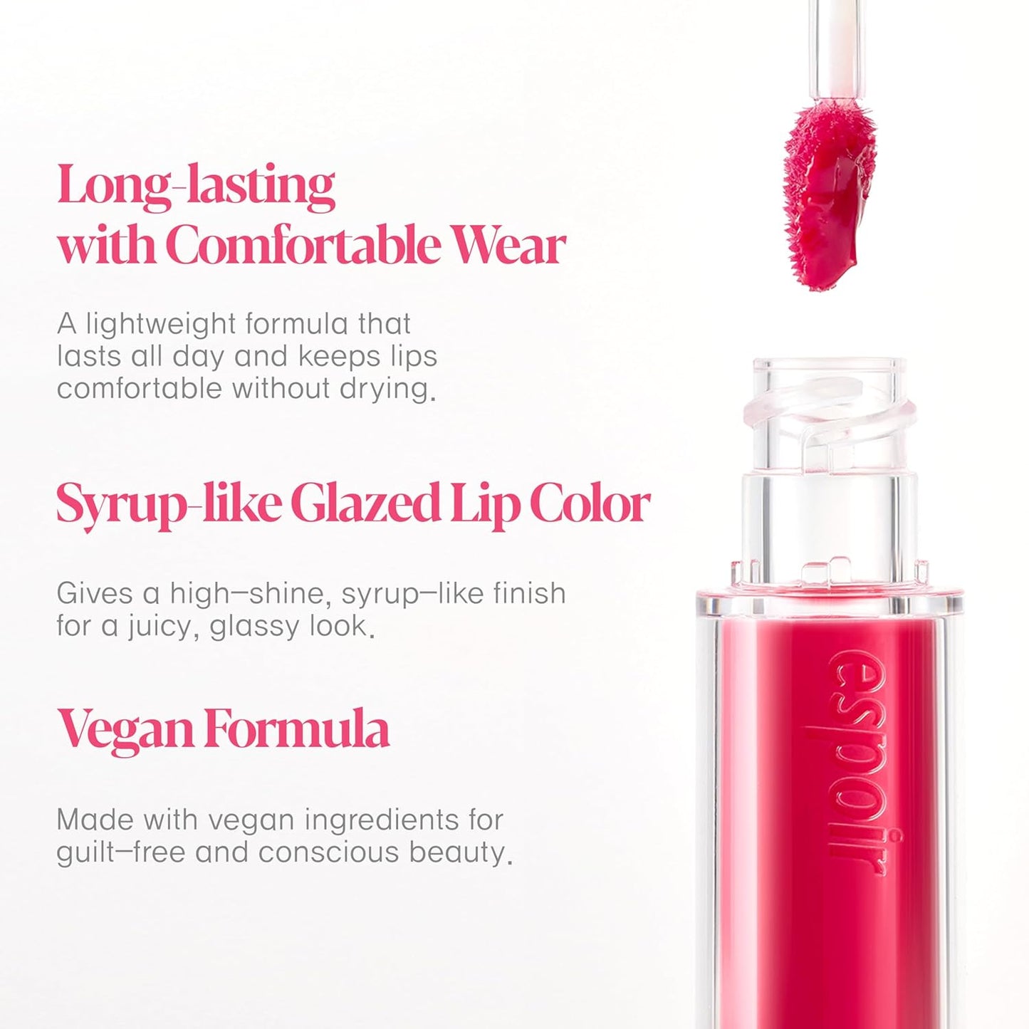 Espoir Couture Lip Tint Glaze #8 Petal Punch 0.14oz | Volumizing Lip Stain with Syrupy Shine | Long-Lasting & Vibrant Color for Radiant Lip Look | Moisturizing & Glossy Lip Tint | Korean Lip Makeup