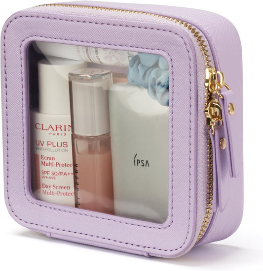 Popvibe Clear Makeup Bag Travel Cosmetic Case Transparent Toiletry Bag with Zipper, Portable Make Up Organizer Traveling Compact Car Bag for Essentials