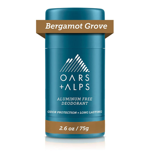 Oars + Alps Natural Deodorant for Men & Women, Aluminum Free Deodorant for Men, Dermatologist Tested, Clean Ingredients, Non Toxic, Vegan, Long Lasting, Odor Protection, Bergamot Grove, 1pk, 2.6oz