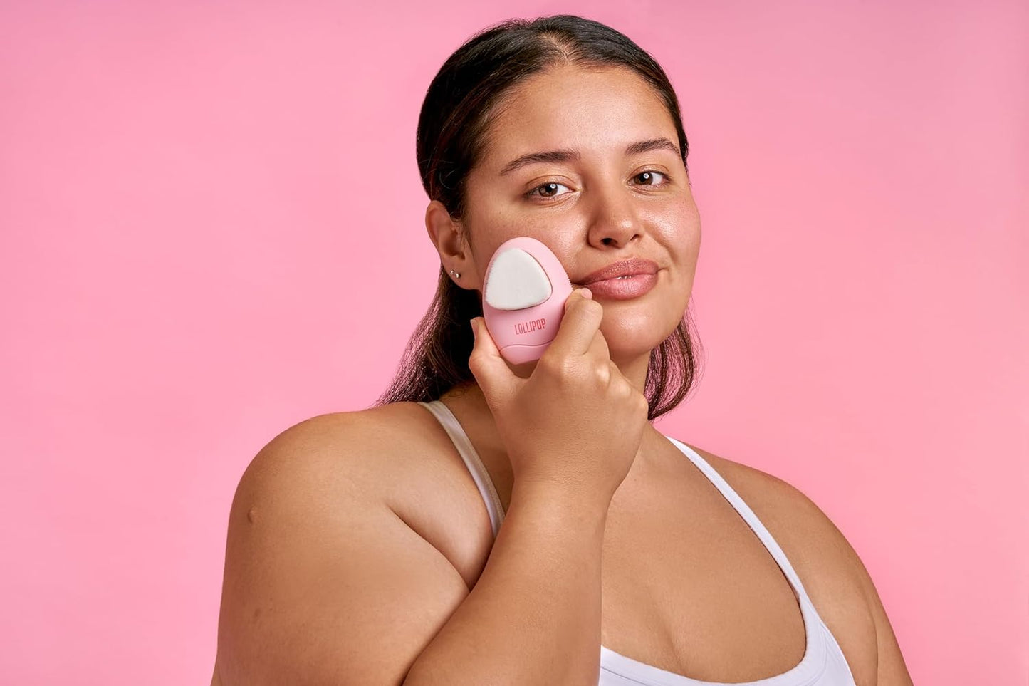 LOLLIPOP Dual-Sided Facial Cleansing Brush | Palm Size Silicone Face Exfoliator and Soft Fiber Cleanser | Manual Face Scrubber for Pores, Makeup Removal, Blackhead and Skincare Routine, Bubblegum