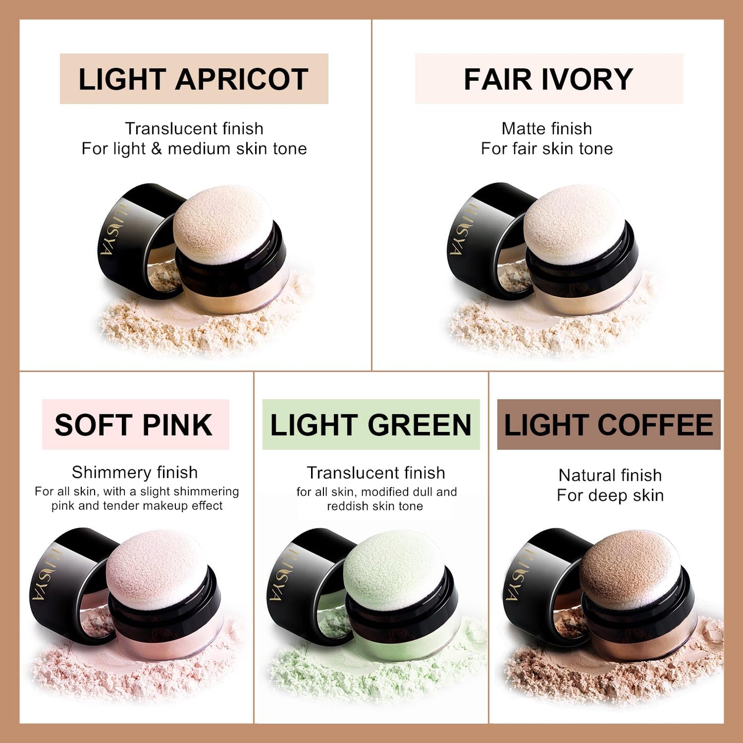 Setting Powder Lightweight Loose Powder Finishing Powder Long-Lasting Face Powder Waterproof with Soft Mushroom Powder Puff & Mirror, Natural Finish,0.28 Oz (Light Coffee/Natural)