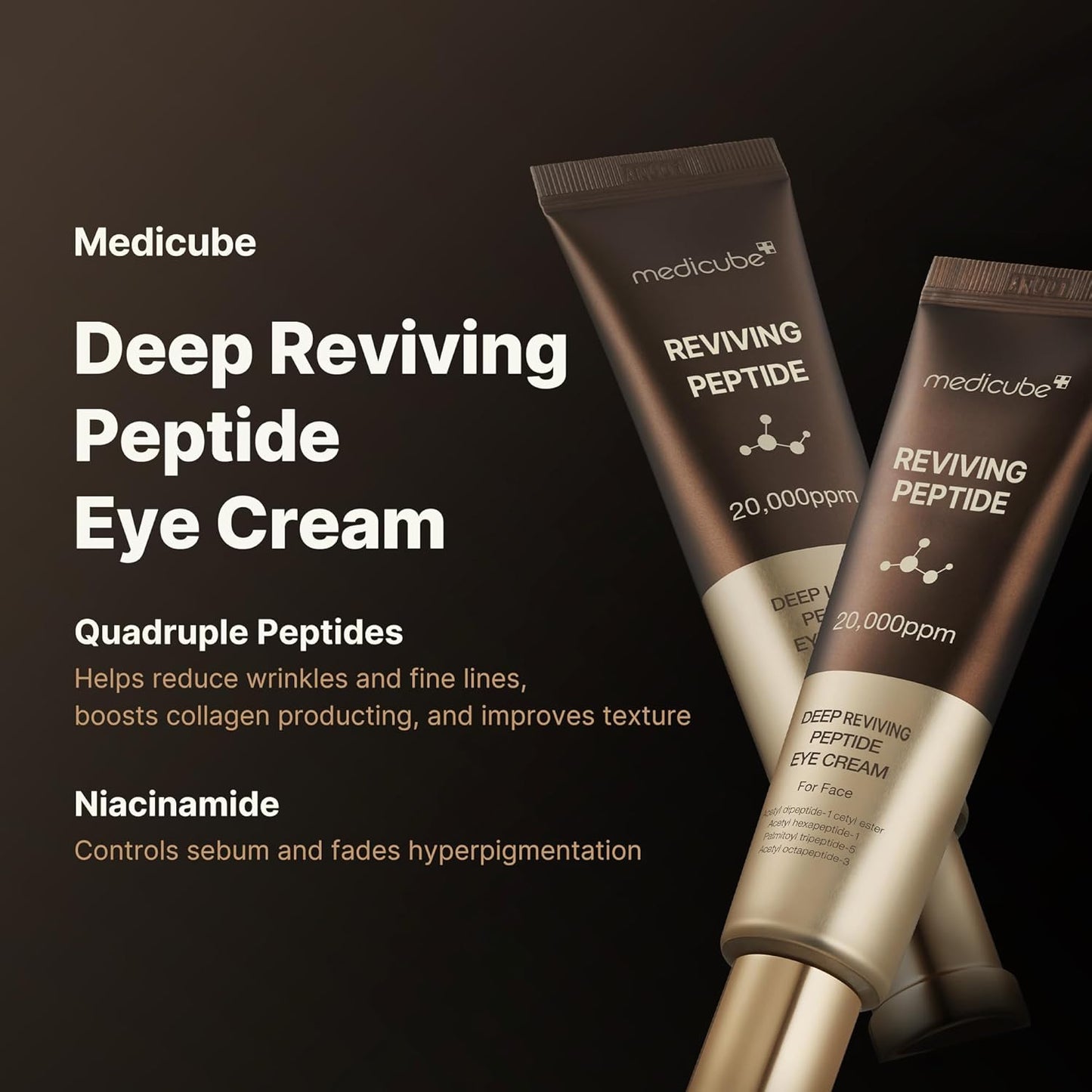 Medicube Deep Reviving Peptide Eye Cream 1.01 Fl. Oz., | Eye Treatment Cream with Quadruple Peptides, Niacinamide, and Squalane | Reduces Signs of Aging and Fine Lines