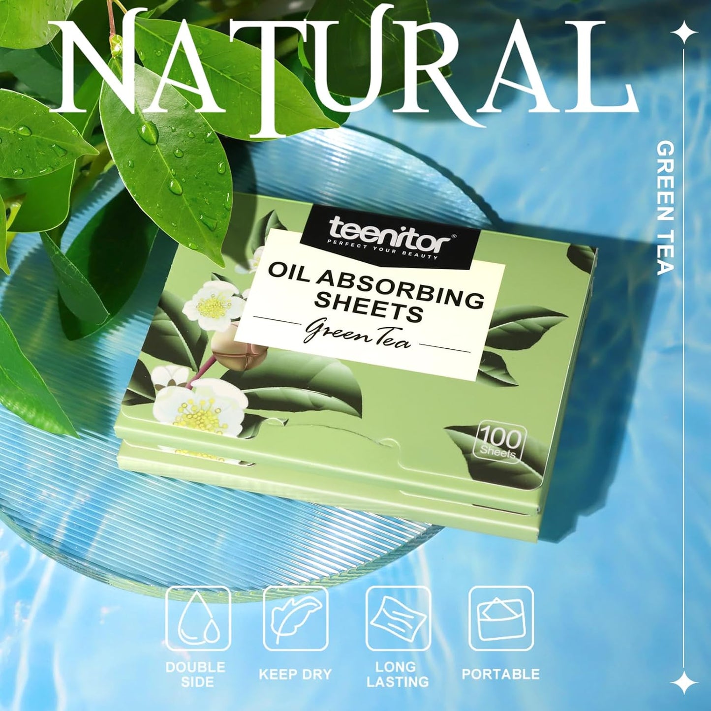 Teenitor Oil Blotting Sheets for Face, 400 Sheets Green Tea Oil Absorbing Sheets Blotting Paper for Oily Skin, Oil Absorbent Pads Face Oil Wipes Oil Sheets for Women, Oil Control Film Large 10cmx7cm