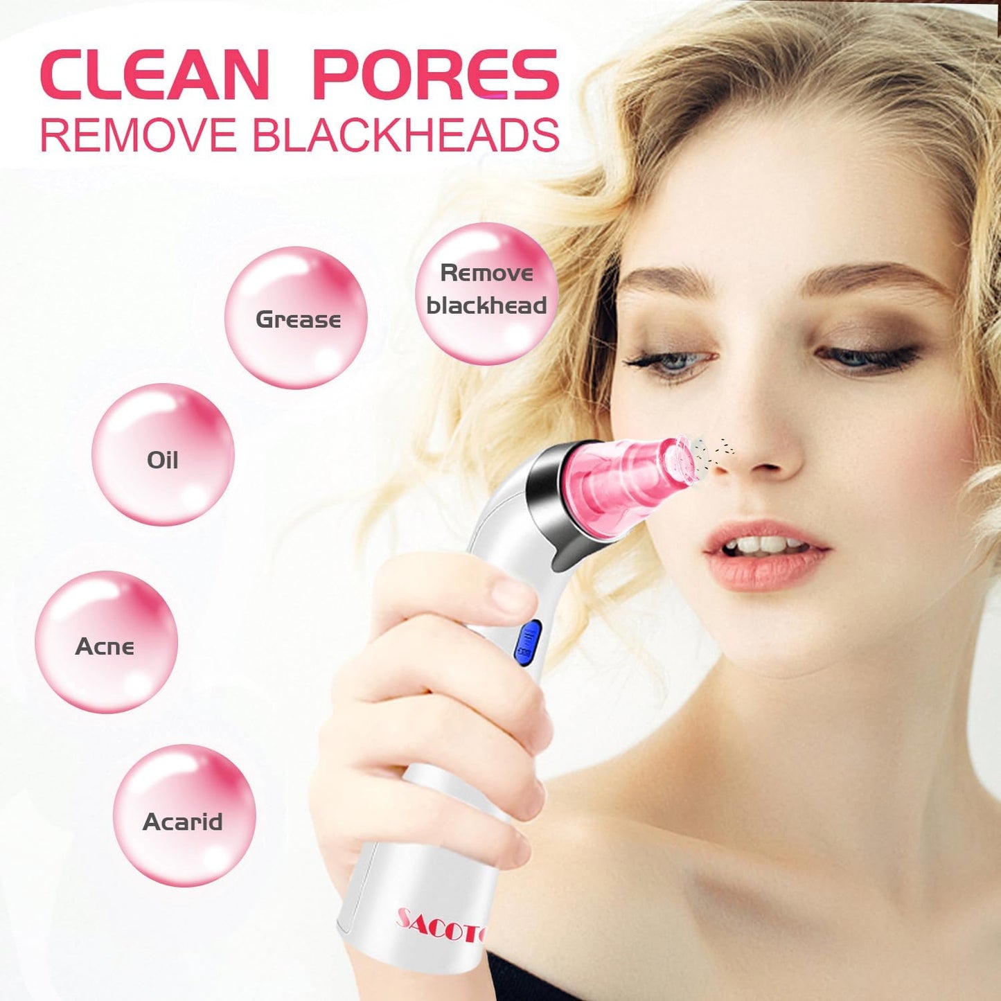 Blackhead Remover Pore Vacuum, Face Suction Pore Cleanser, 5 Suction Power Electric Blackhead Extractor Tool, 4 Probes, Blackhead Suction Remover for Women & Men (Pink)