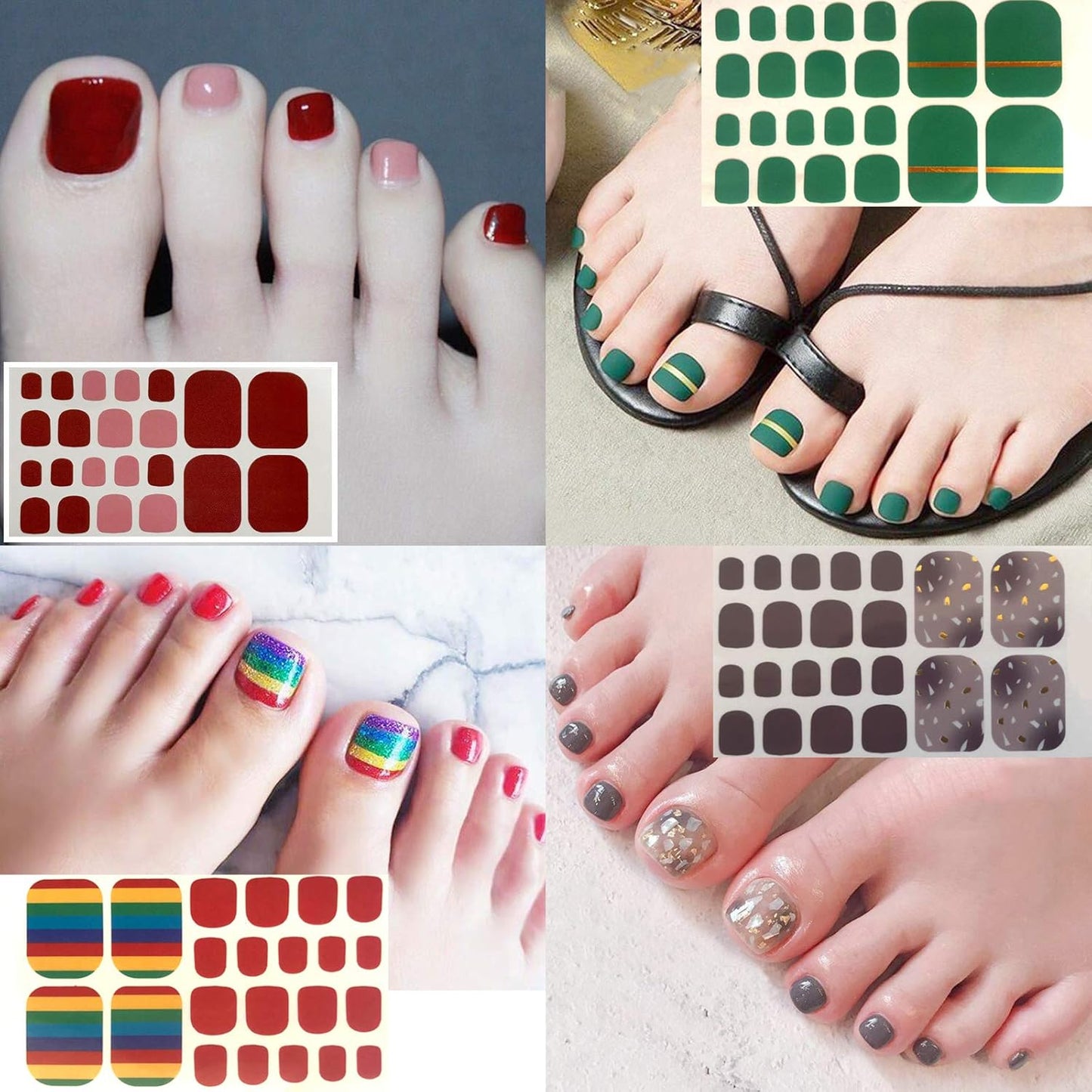 SILPECWEE 20 Sheets Adhesive Toe Nail Polish Stickers Decals Solid Color Full Wraps Nail Strips Manicure Accessories for Women 1Pc Nail File
