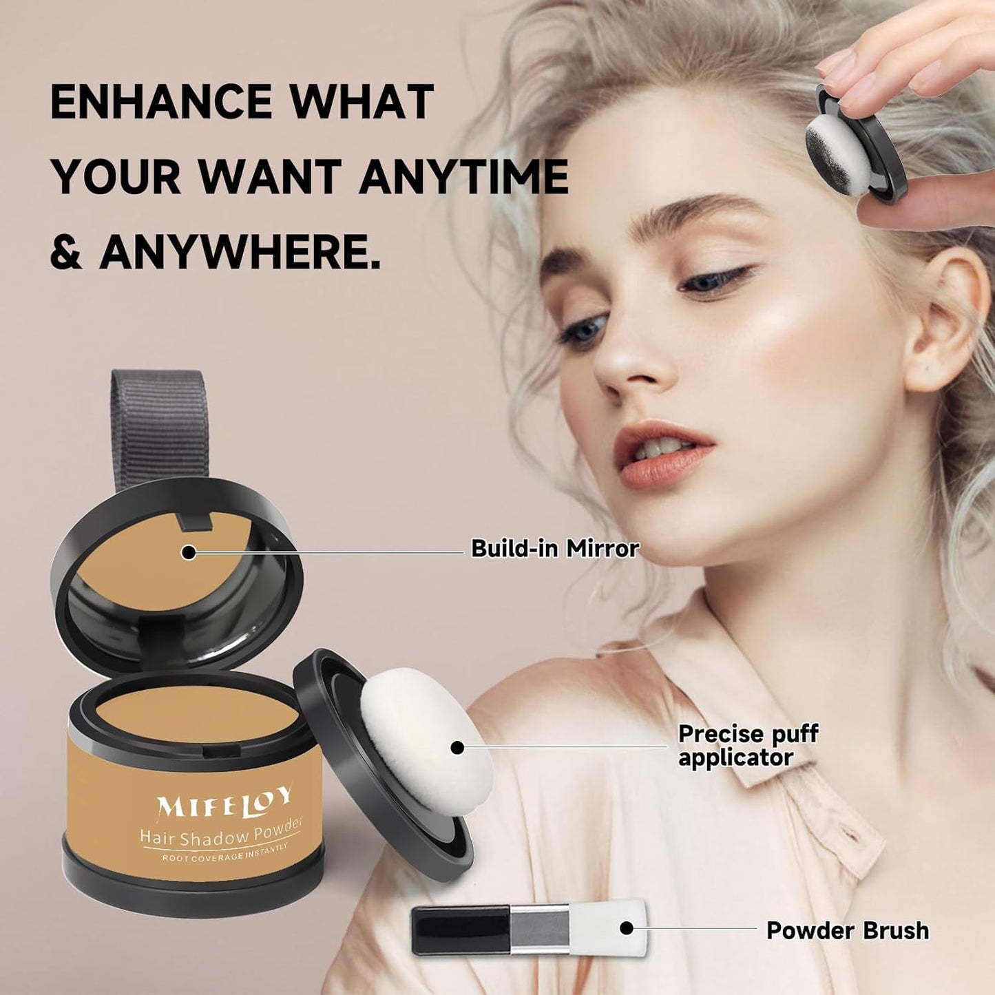 2 Pack Root Touch Up Shadow Powder, Gray Hair Cover Up, Women Color Root Coverage Powder for Thinning Grey Hairline, Men Instantly Concealer Hair Loss Beard Line Eyebrow, Dark Blonde