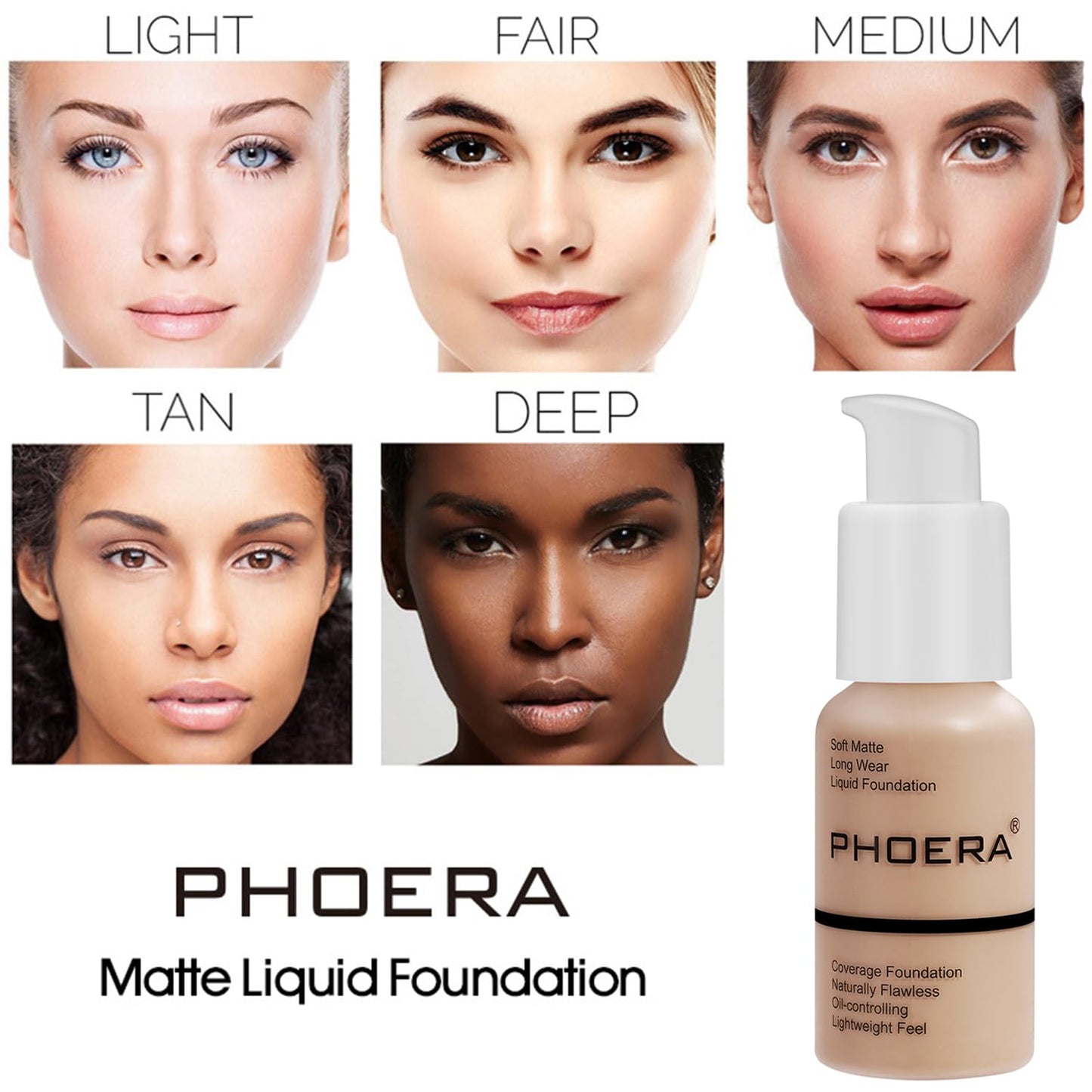 PHOERA Foundation,6 Pcs Matte Liquid Lipstick Makeup Set, Matte liquid Long-Lasting Wear,PHOERA Makeup Foundation Full Coverage(104- Buff Beige)