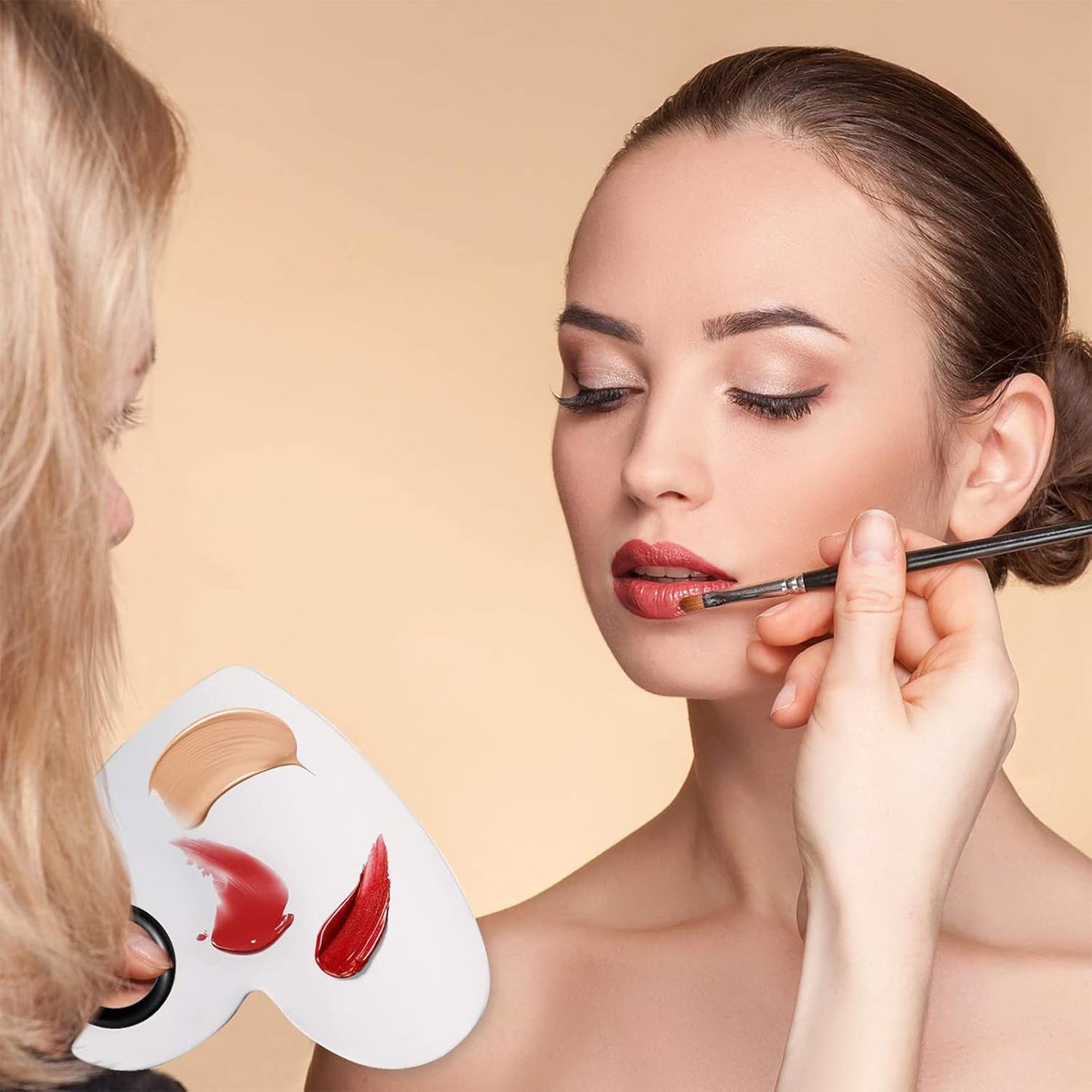 2Pcs Cosmetic Makeup Palette, Premium Stainless Steel Metal Makeup Mixing Palette with Spatula, Makeup Mixing Tray for Mixing Foundation/Eye Shadow/Mascara/Nail Polish/Pigment/Nail Art