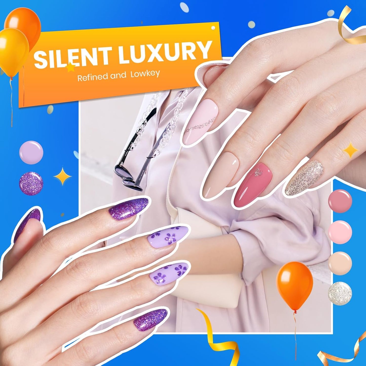 Beetles Gel Nail Polish Set - Transcendent Allure 60 Colors Fall Gel Polish Kit Orange Burgundy Red Glitter Hot Pink Blue White Black with Base Top Coat Gifts for Women