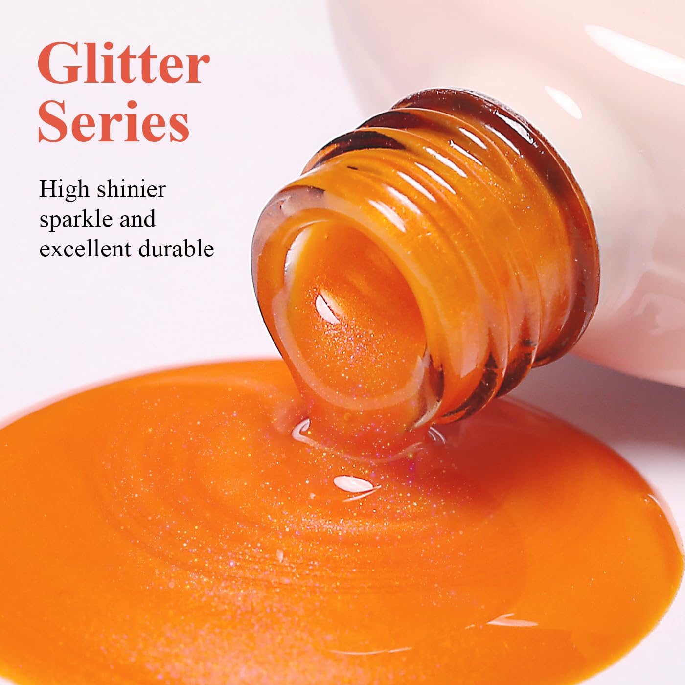 Imtiti Glitter Gel Nail Polish, Bright Orange Pearl Glitter Nail Gel Polish Diamond Shimmer Sparkle Soak Off UV LED Spring Summer Manicure 10ML