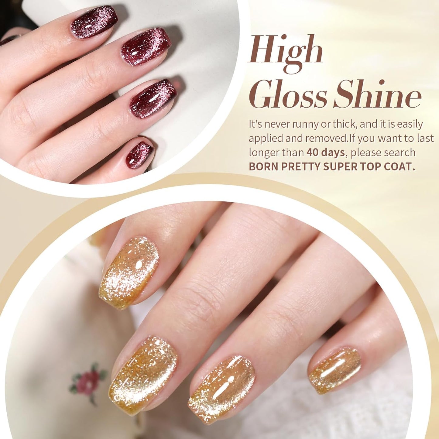 Born Pretty Cat Magnetic Eye Gel Nail Polish Reflective Glitter Gel Polish Red Silver Champagne Gold Glitter Gel Nail Polish 6PCS Set