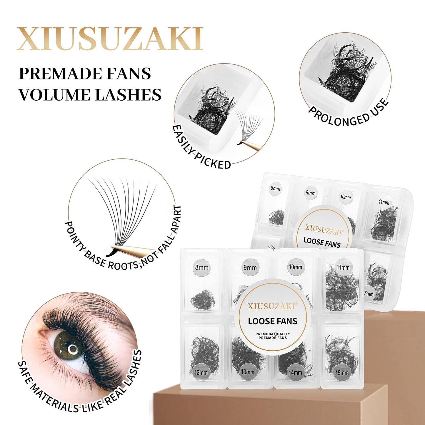 Premade Lash Fans Mix 8-15mm - 600 Fans, 20D Volume, 0.03mm Thickness, C Curl Eyelash Extensions