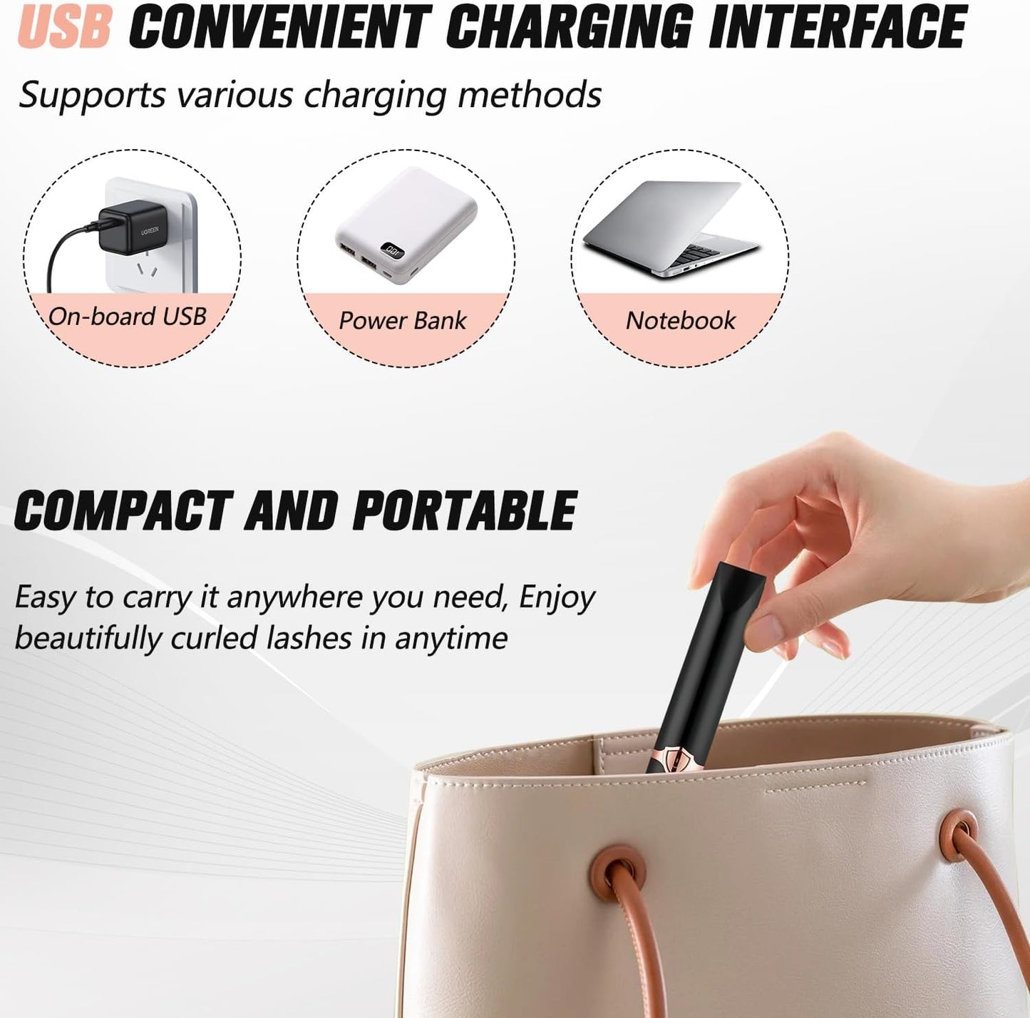 Heated Eyelash Curler, Portable Eyelash Curler Eyelash, Mini Electric Eyelash Curler Rechargeable, Quick Curling Long-Lasting, Makeup Tools Gift for Women Girls (White)