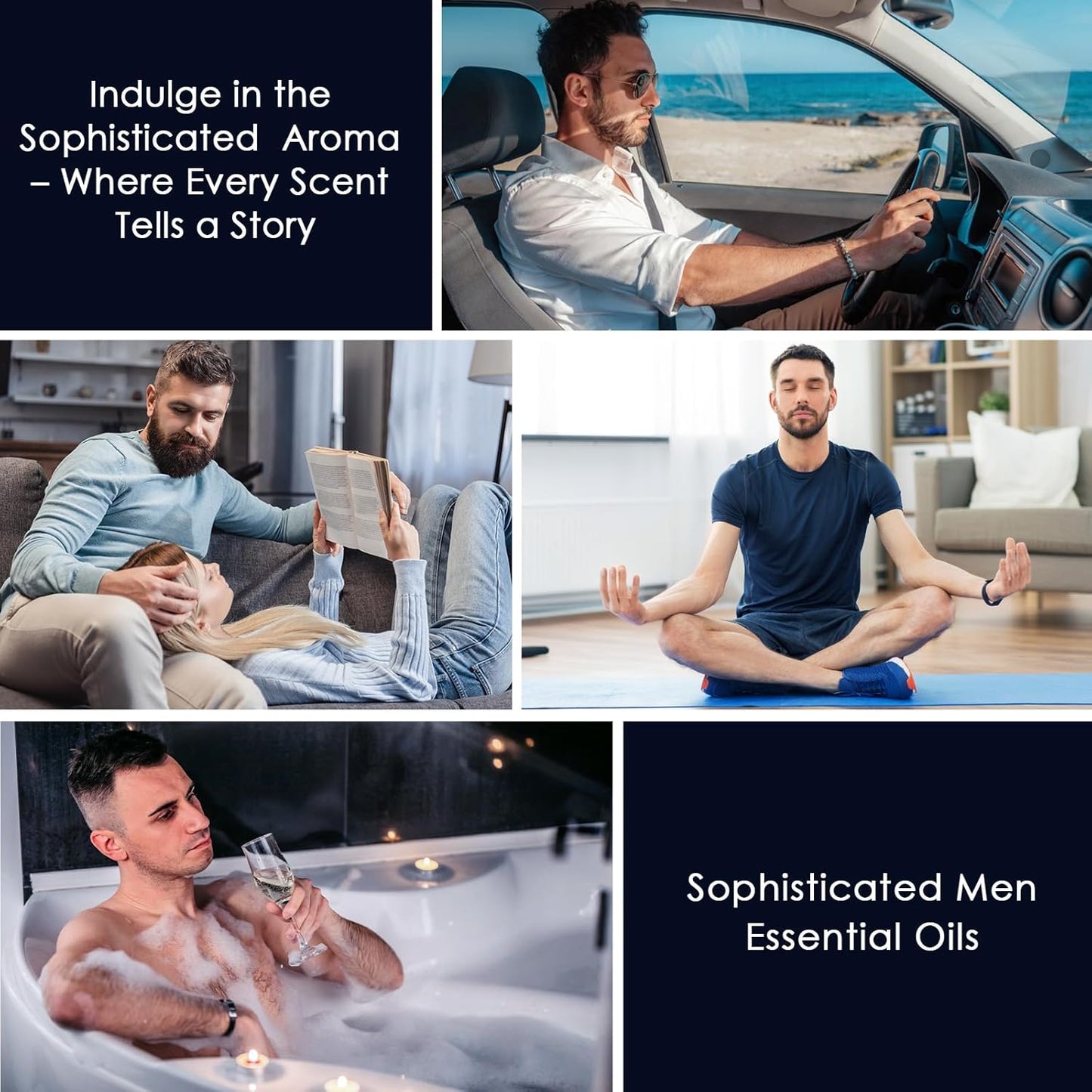 Men Essential Oils Set - TOP 6 Gentlemen's Fragrance Oil for Diffuser, Candle & Soap Making - Tobacco and Bay Leaf, Kentucky Bourbon, Galactic Skies, Scotch Whisky, Birchwood Oud