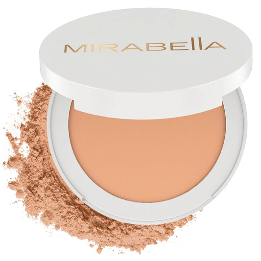 Mirabella Invincible Pure Pressed Powder Foundation - Buildable Mineral Makeup & Blurring Setting Powder for All Skin Types - HD Matte Finishing - Tan T12