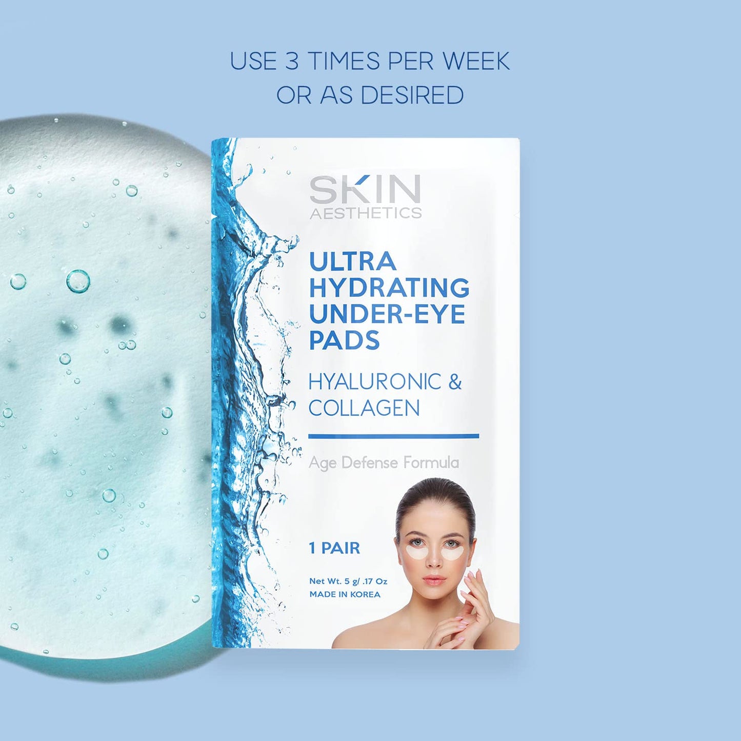 Hyaluronic & Collagen Under Eye Patches - Reduces Eye Bags, Puffiness, Crow's Feet & Wrinkles Ultra Hydrating Under Eye Pads - Cruelty Free Korean Skin Care - All Skin Types - 5 Pairs