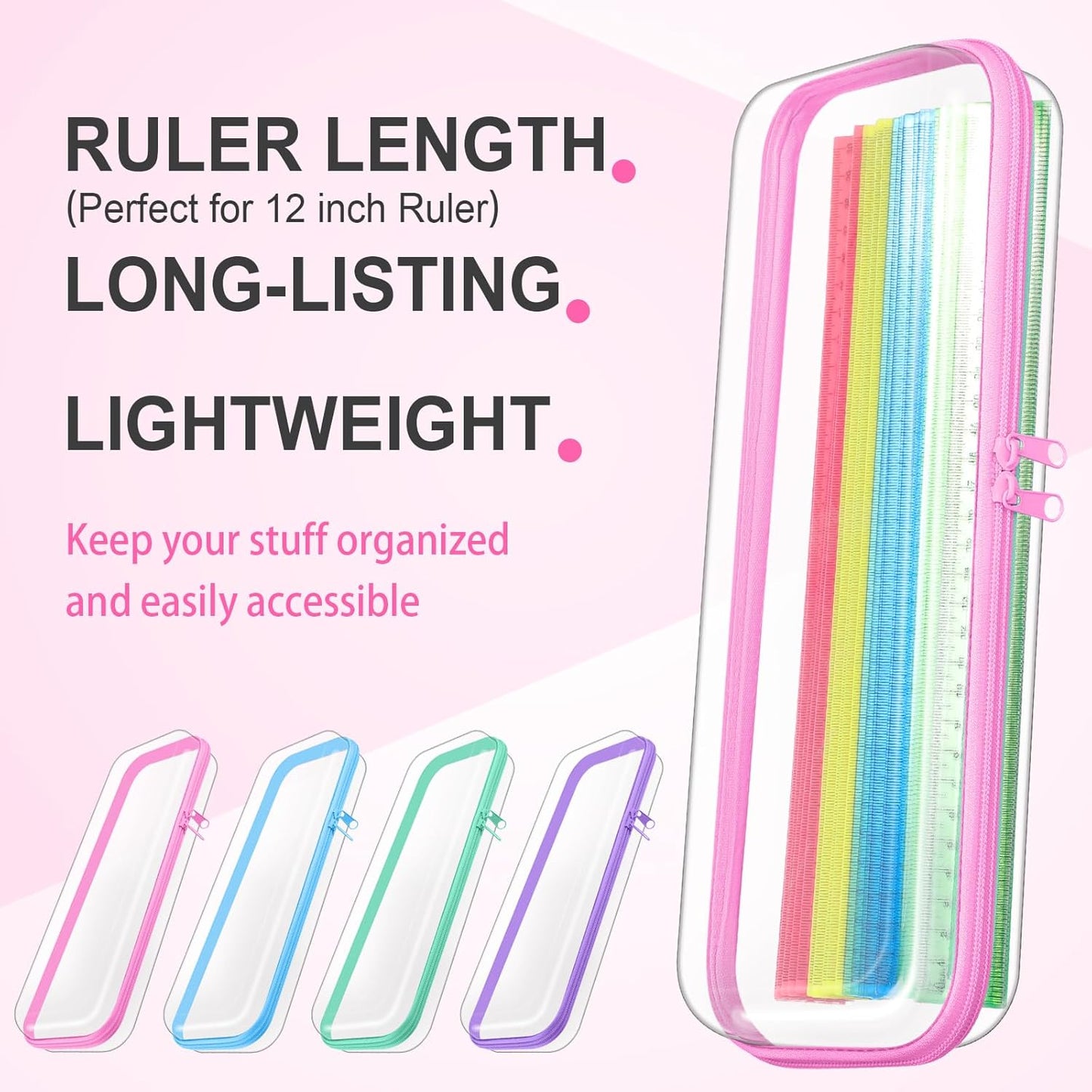 Hoolerry 4 Pcs Hard Clear Zipper Case Makeup Bags Plastic Pencil Pouch Transparent Storage Box Containers for Cosmetics, Snacks, Building Blocks, Puzzles(Pastel,13.2 x 4.7 x 2.4 in)