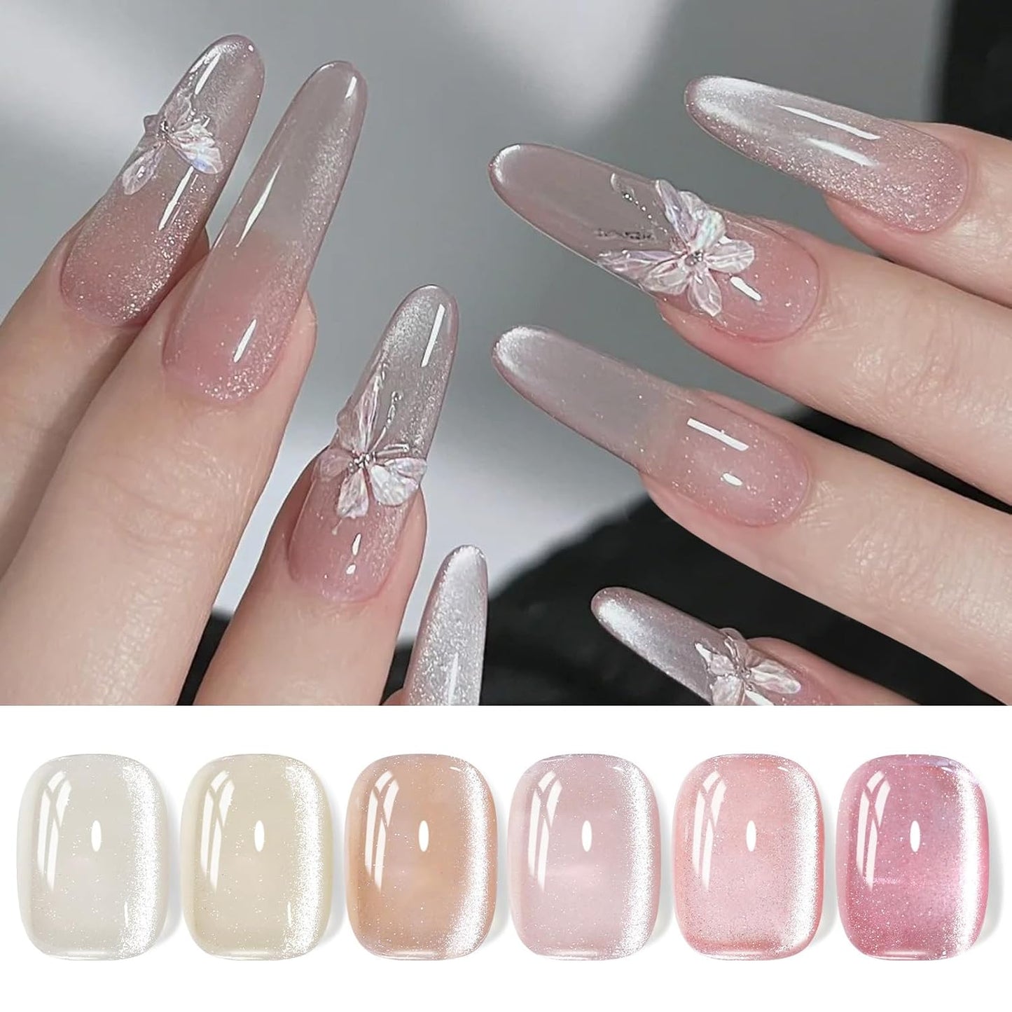 Born Pretty Cat Magnetic Eye Gel Nail Polish Jelly Pink Moonlight Crystal Glass Cat Magnetic Shimmer Glitter Holographic Nail Polish Salon Gel Manicure and Nail Art DIY at Home 7ML 6PCS