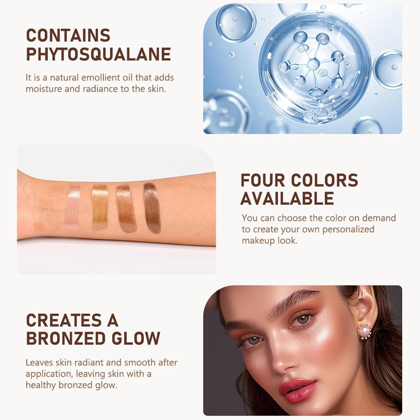 Bronzing Drops For Face, Liquid Bronzer Glow Drops, Face Body Shimmer Glow Illuminator, Nourishing Skincare Bronzer Shimmer Oil, Waterproof Moisturizing Body Highlighter(03 Deep Bronze Glow)