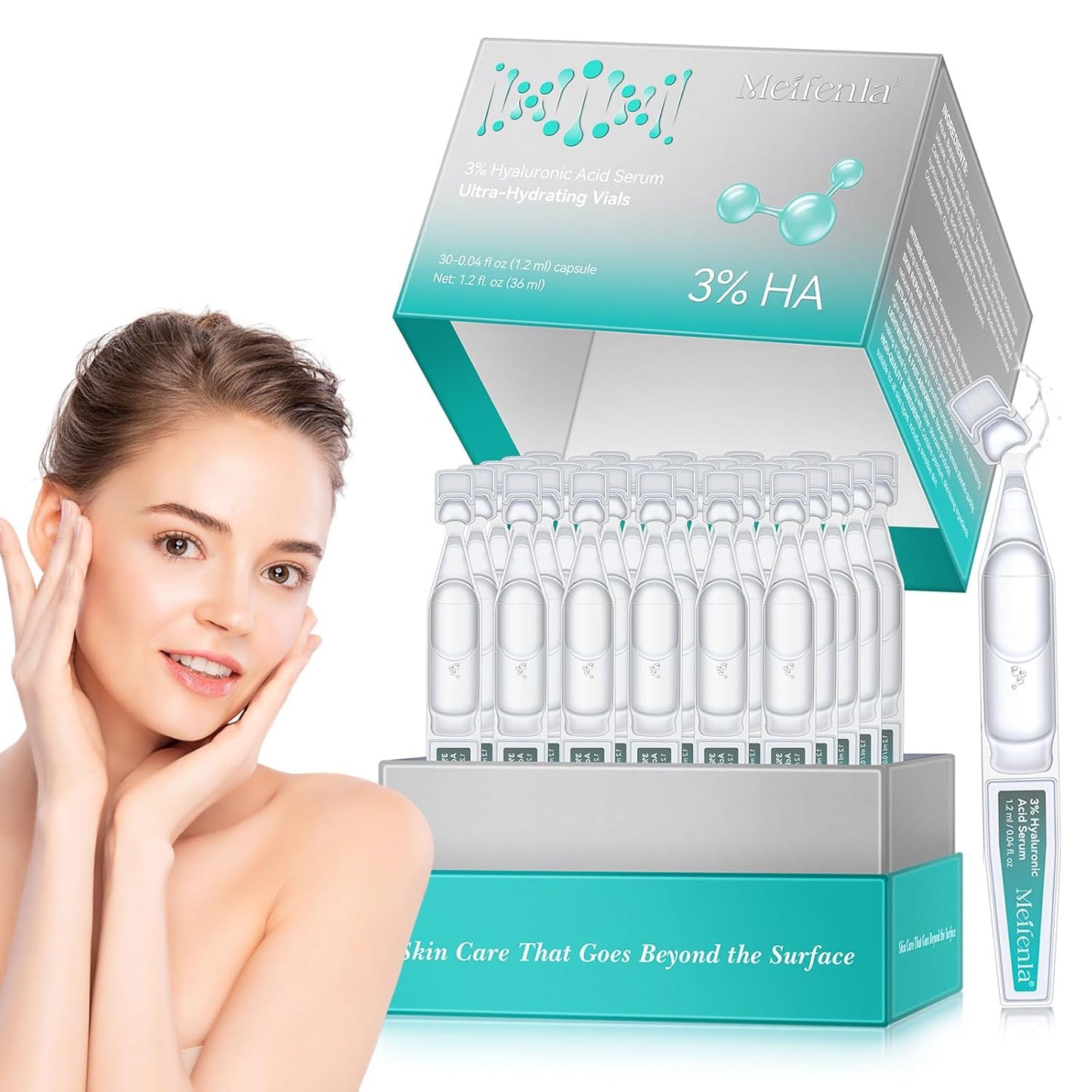 3% Hyaluronic Acid Serum for Face,Ultra-Hydrating Hyaluronic Acid Serum Tube Smooth Skin Deep Moisturizing Facial Serum for Anti-Aging with 30 Pcs Single-Use Vials Design