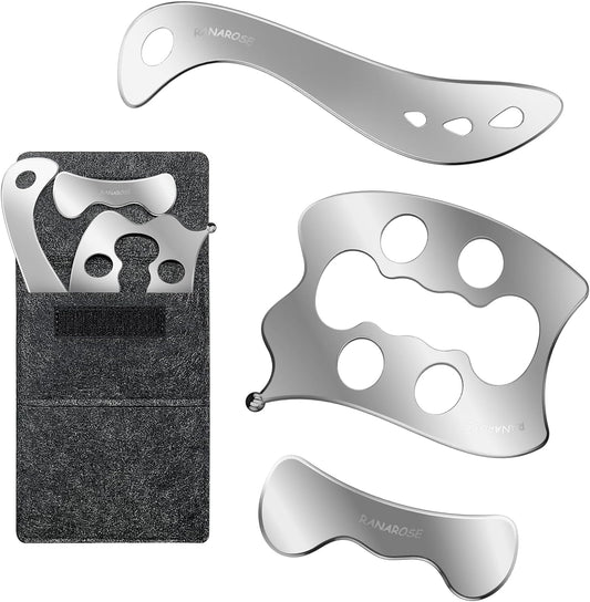 3-in-1 Stainless Steel Muscle Scraper Tool Set – Gua Sha & Physical Therapy Tools for Deep Tissue Massage, Myofascial Release, Muscle Knot Relief & Pain Reduction