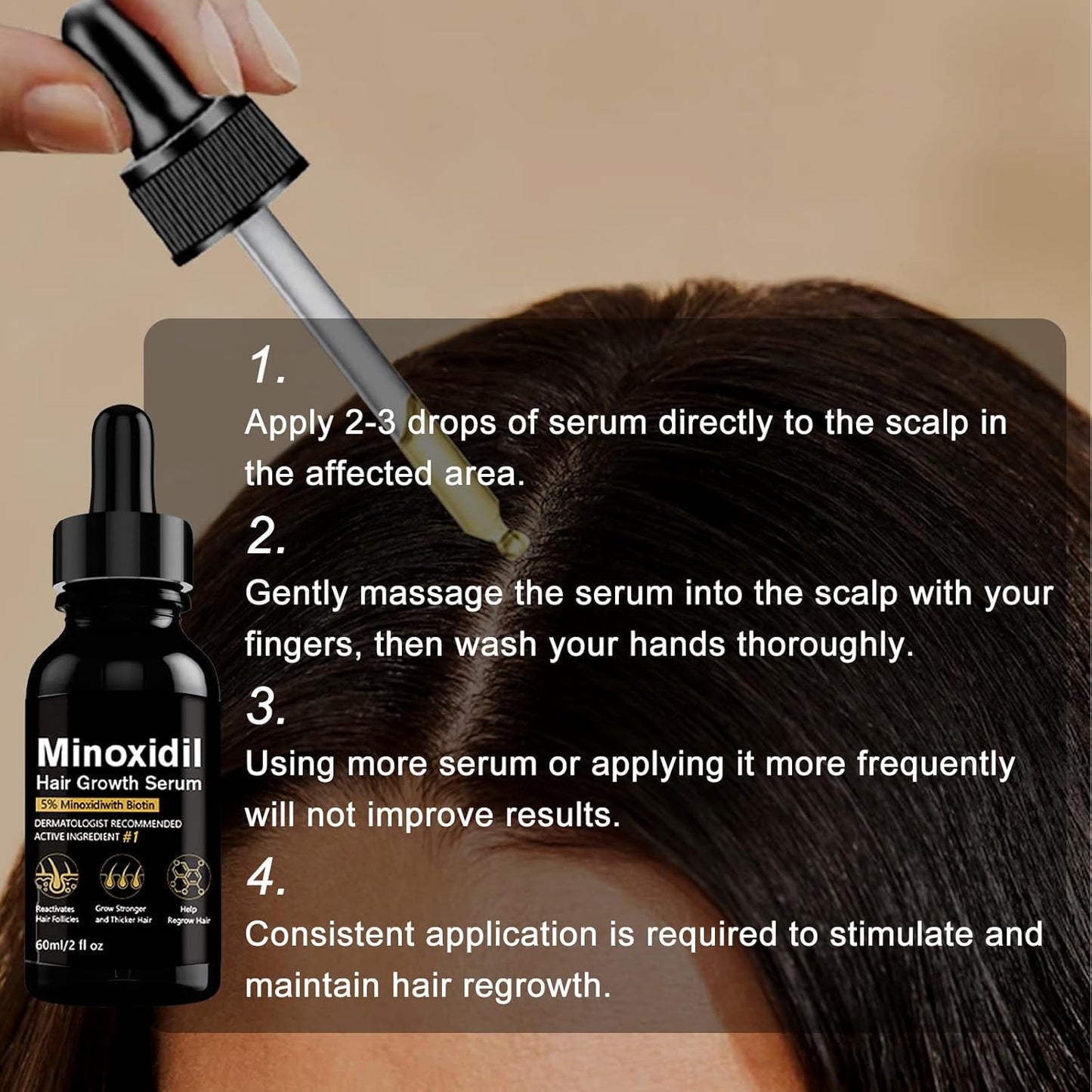 5% Minoxidil Hair Growth Serum, Topical Minoxidil for Men Beard Growth, Hair Regrowth for WomenTreatment for Scalp Hair Loss and Thinning, With Biotin